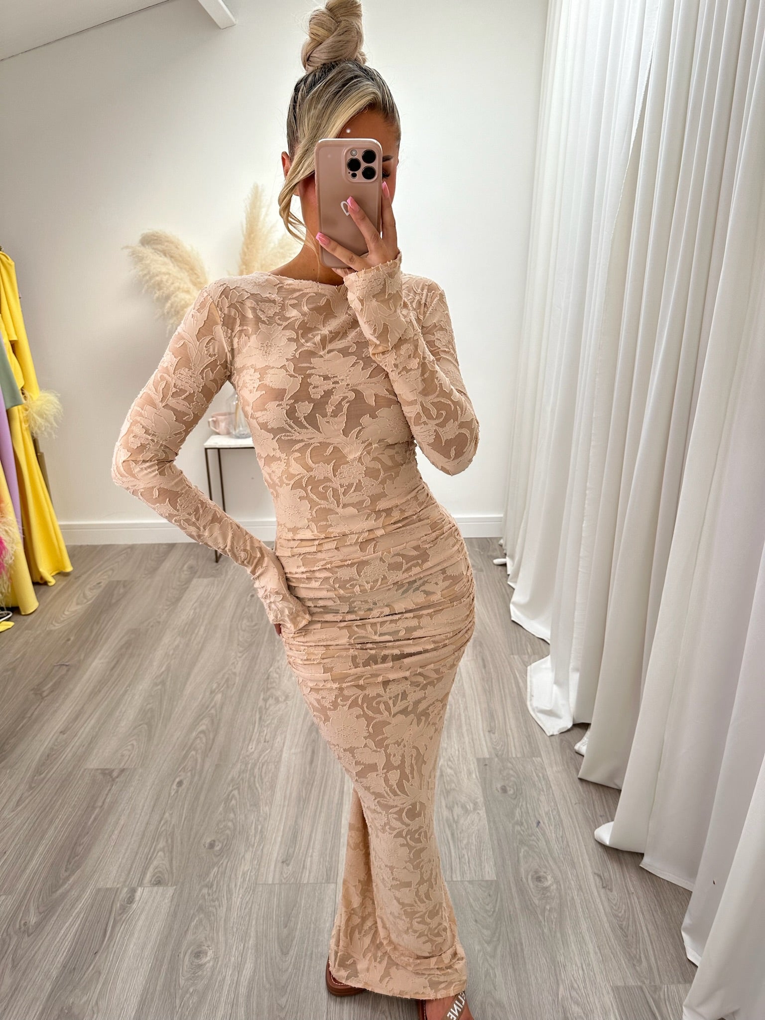 Ada Floorlength Sheer Dress Nude