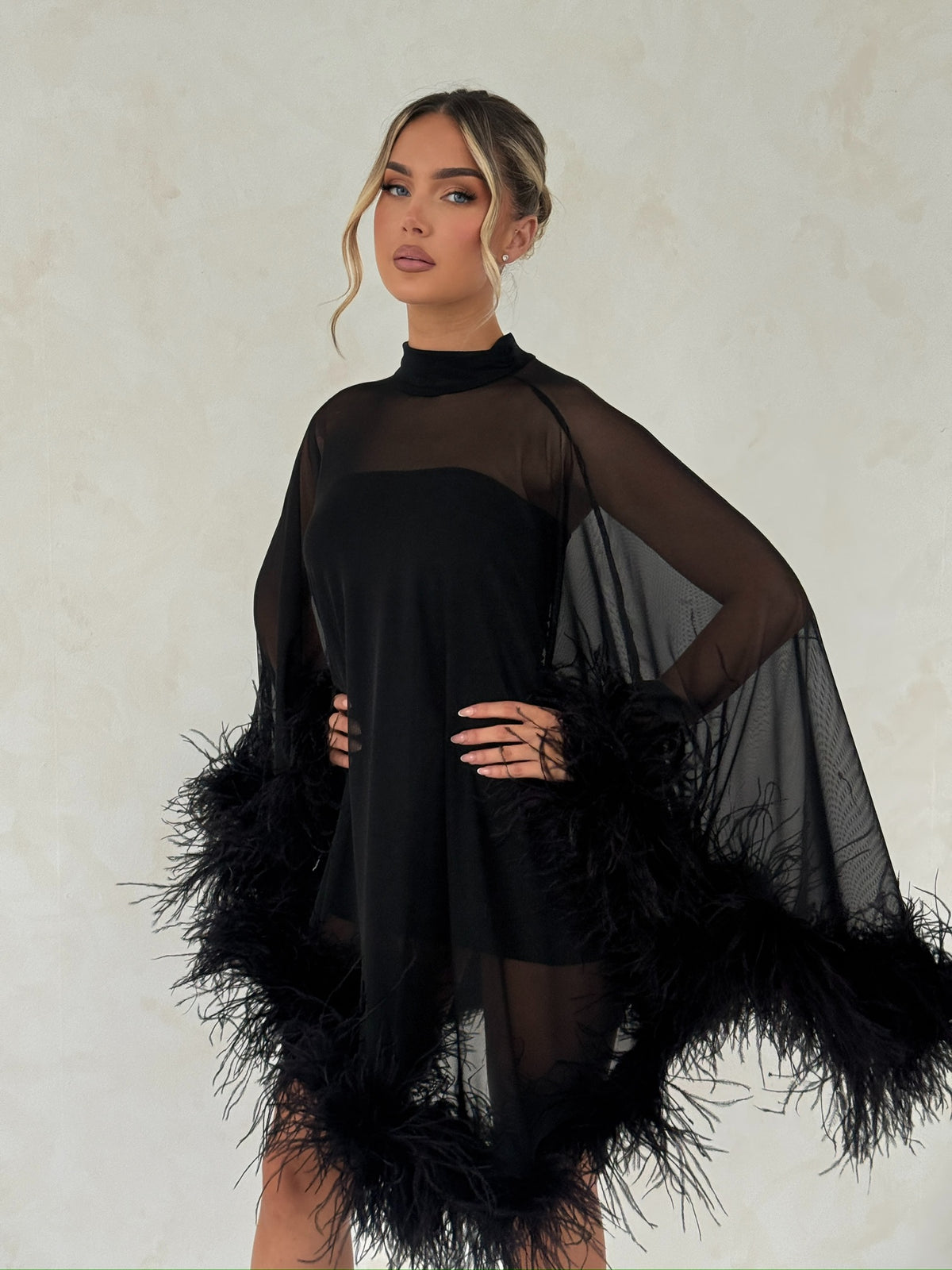 Cindy Cape Dress Two Piece Set Black