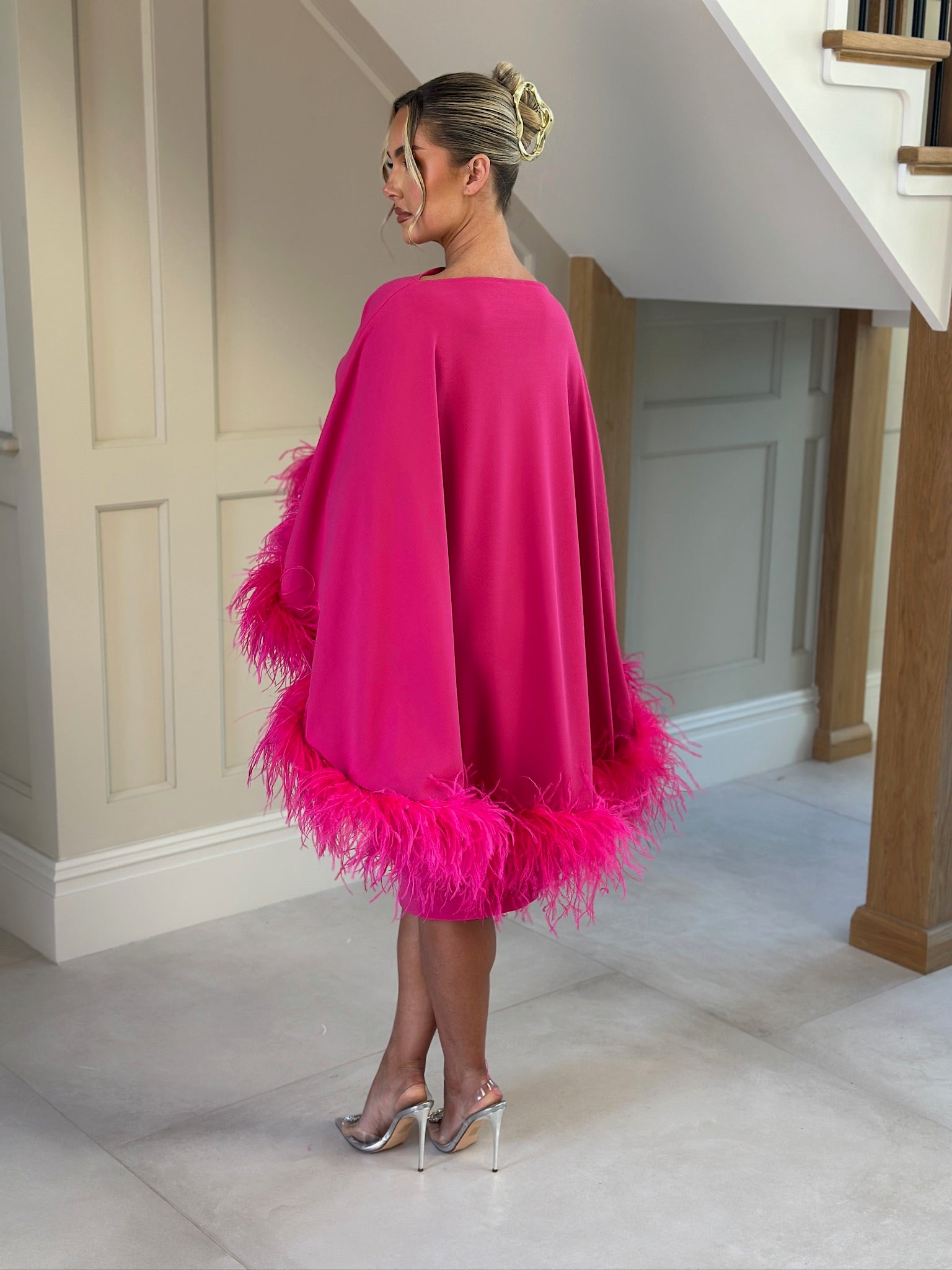 Kylie Cape Midi Skirt Set Hot Pink