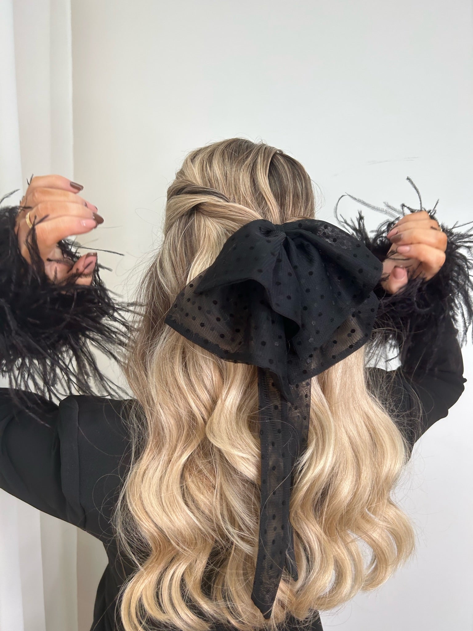 Hair Bow Sheer Dotty Black