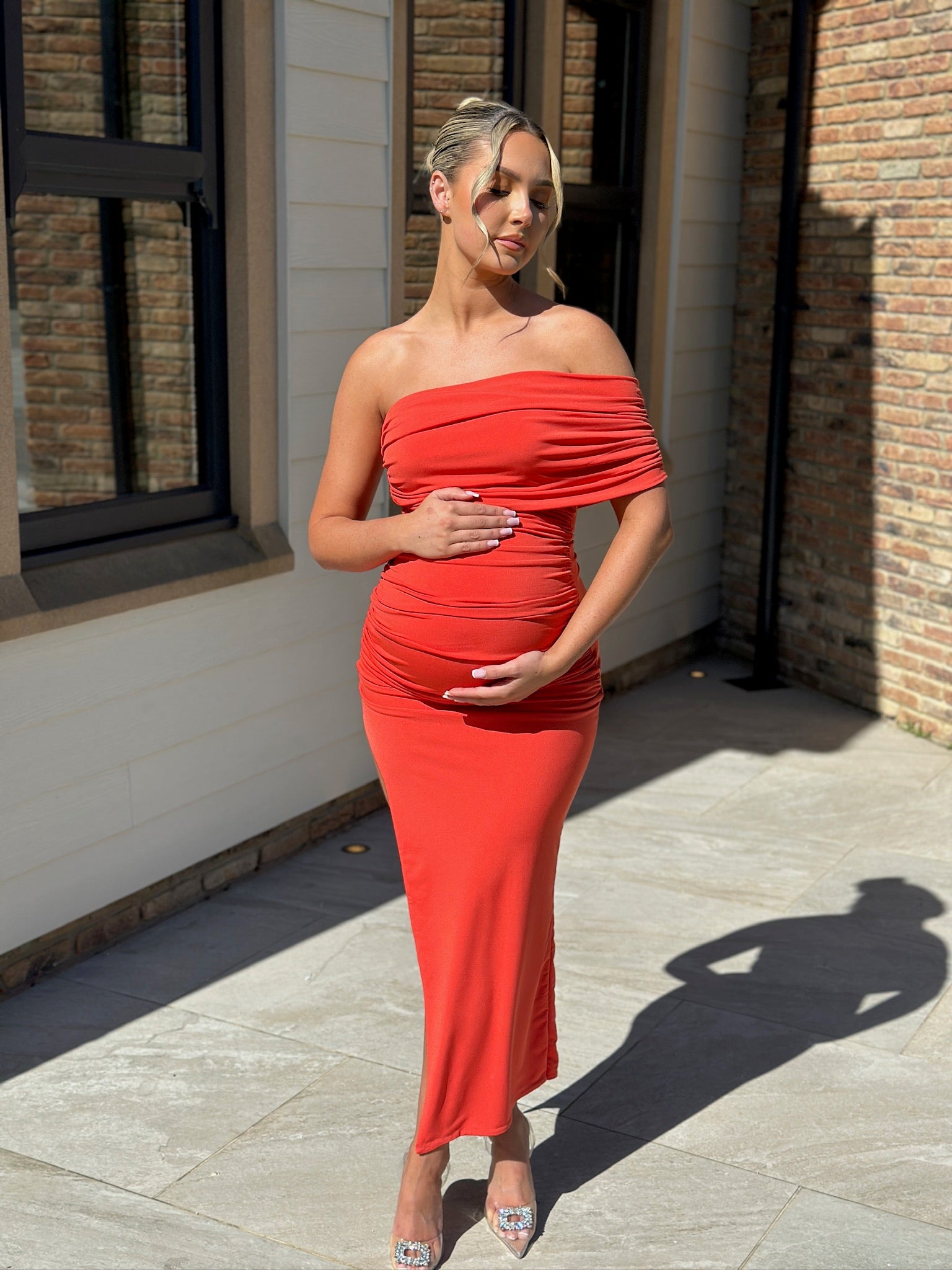 April Sleeveless Maternity Dress Blood Orange