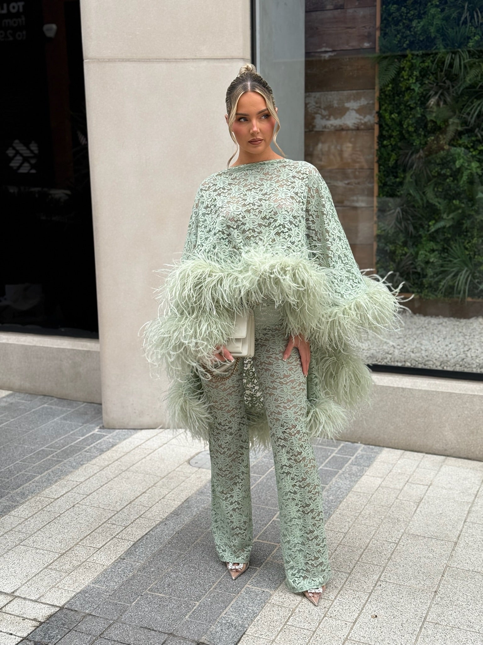 Kylie Cape Trouser Set Matcha Lace