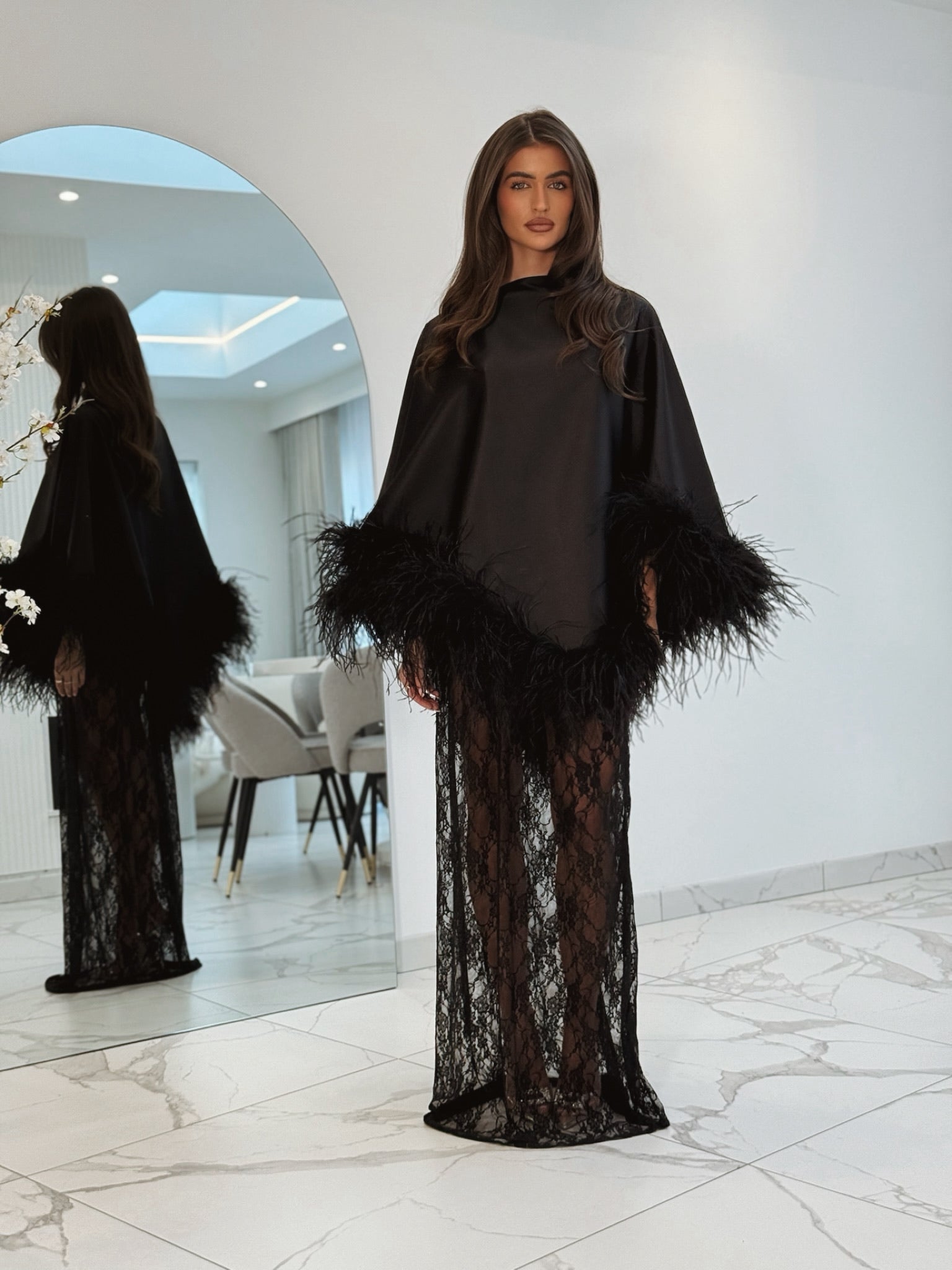 Amina Cape Skirt Set Black