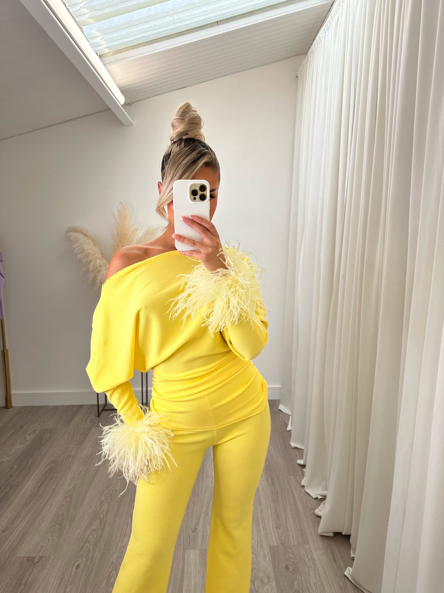 Arella Feather Jumpsuit Yellow