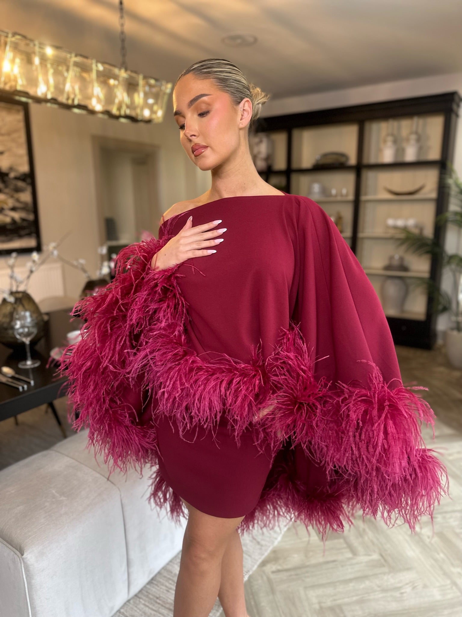 Kylie Cape Mini Skirt Set Wine