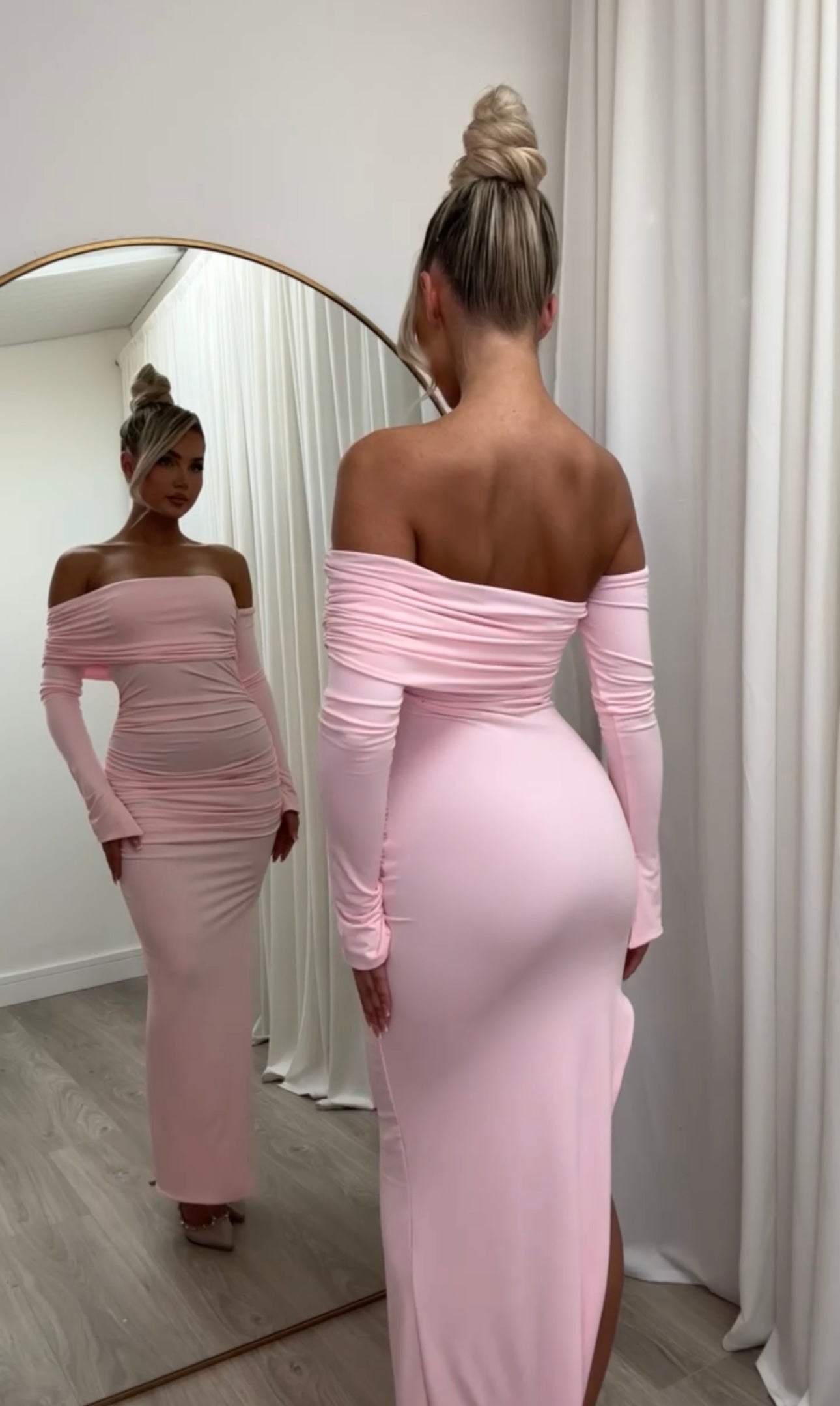 April Two Sleeve Midi Dress Baby Pink