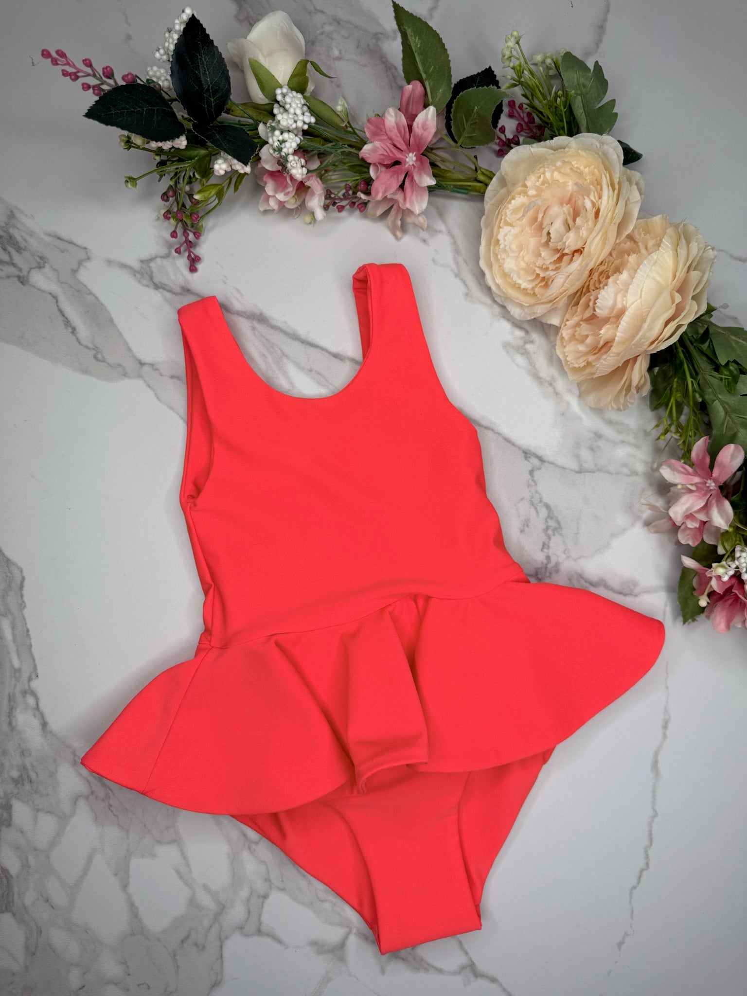 Mini Neon Red Peplum Ruffle Swimsuit