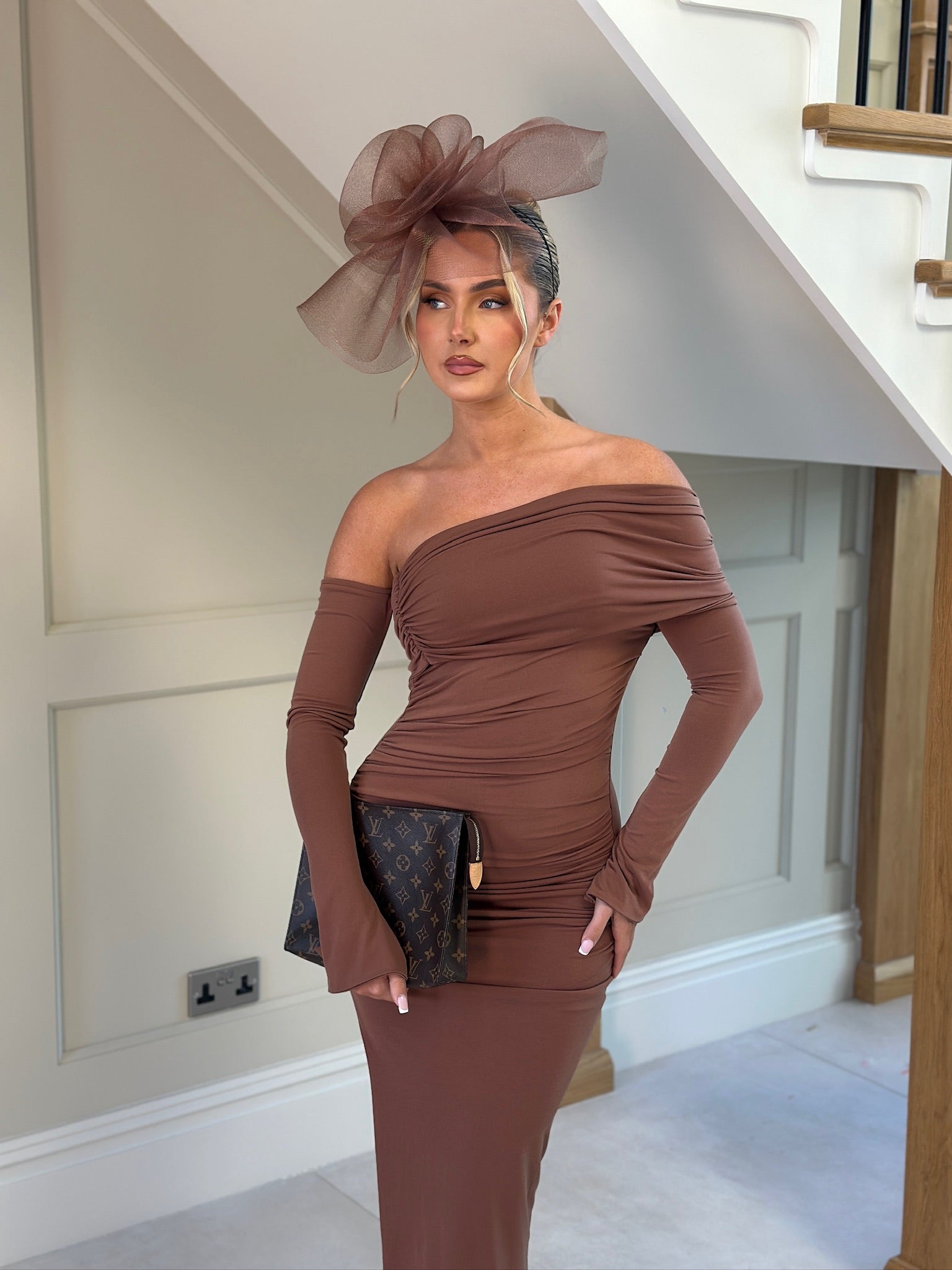Swirl Fascinator Headband Chocolate Brown