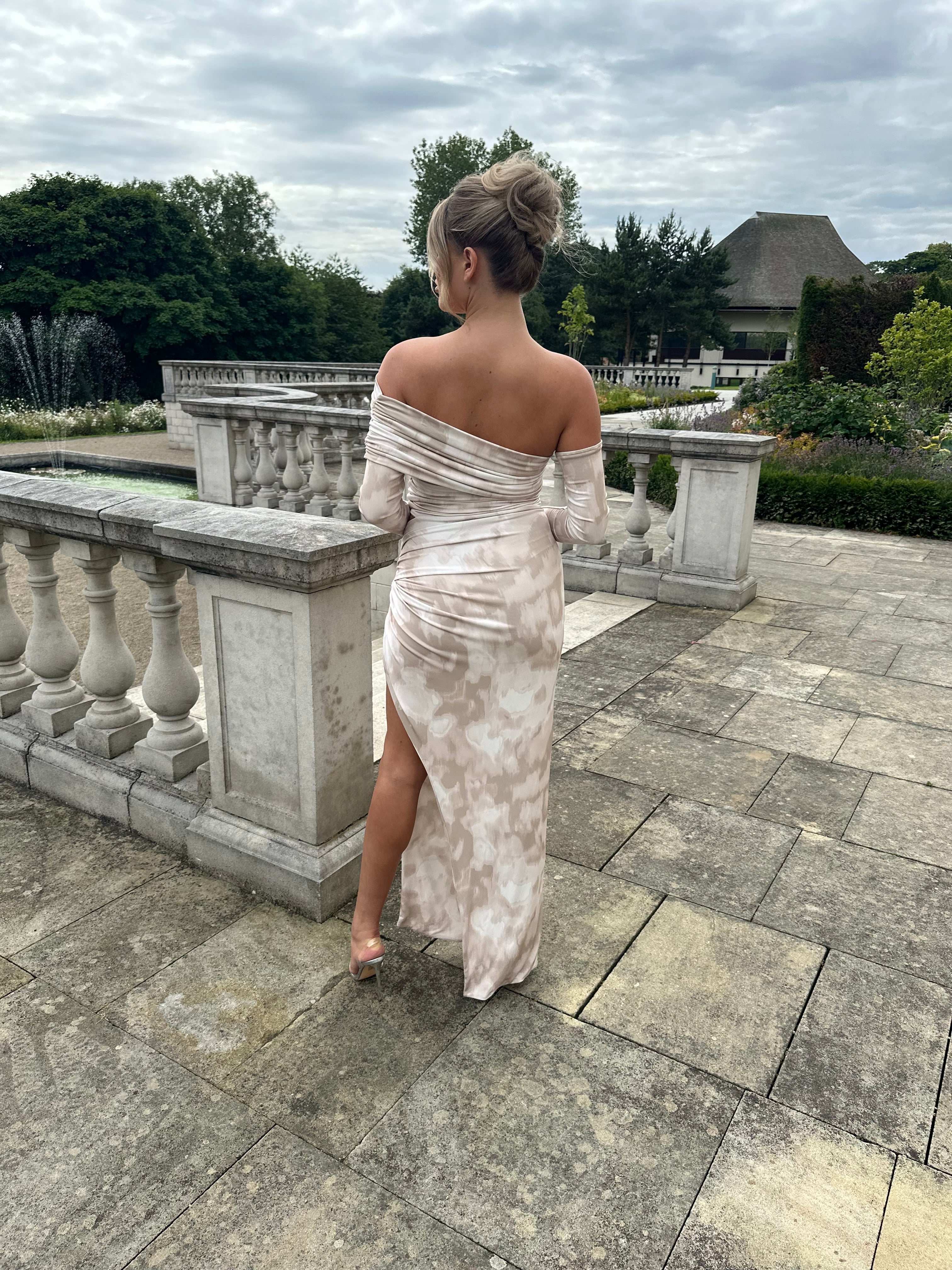Olivia Asymmetric Two Sleeve Dress Nude Smudge