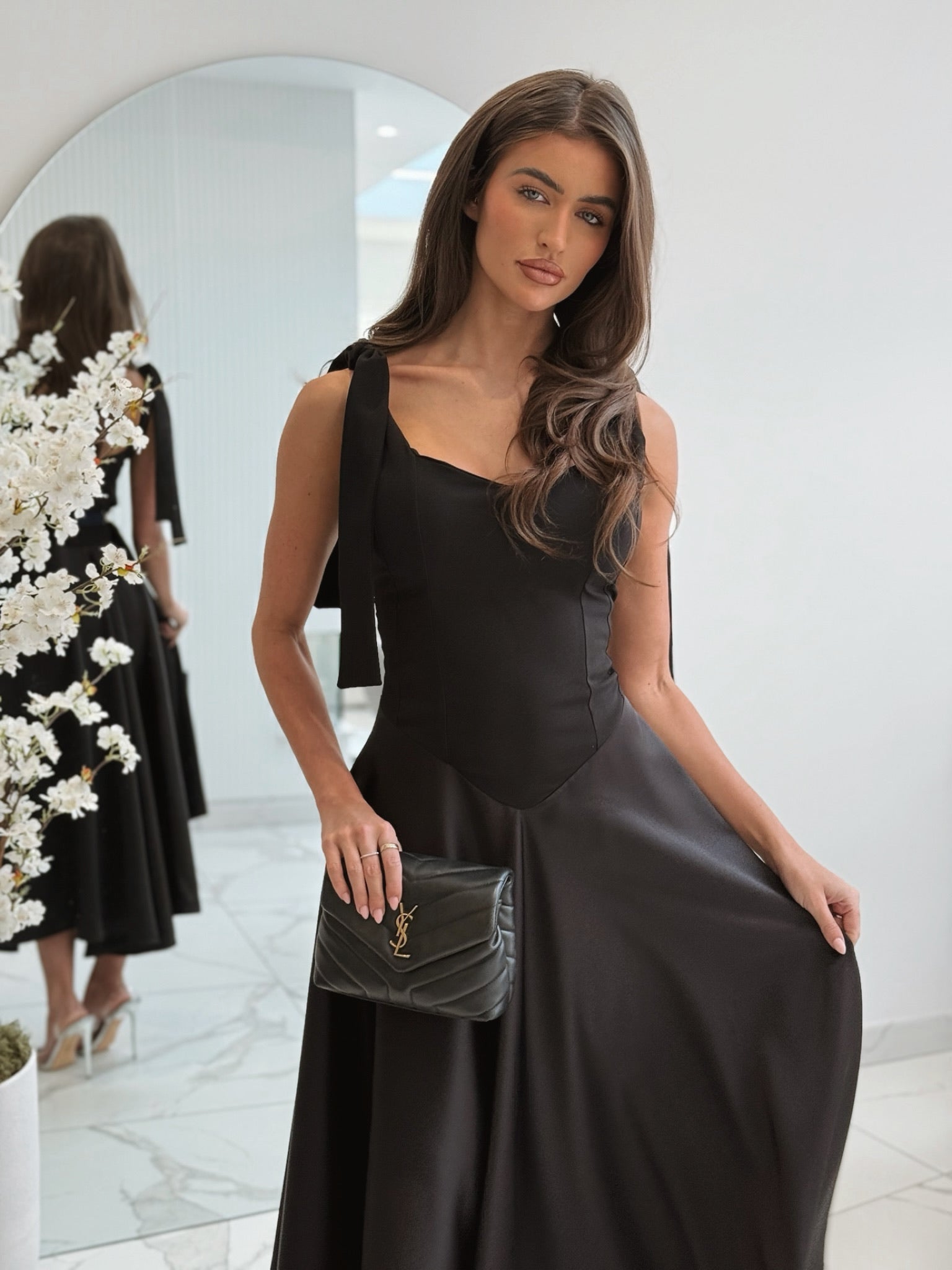 Sienna Corset Tie Strap Long Dress Black