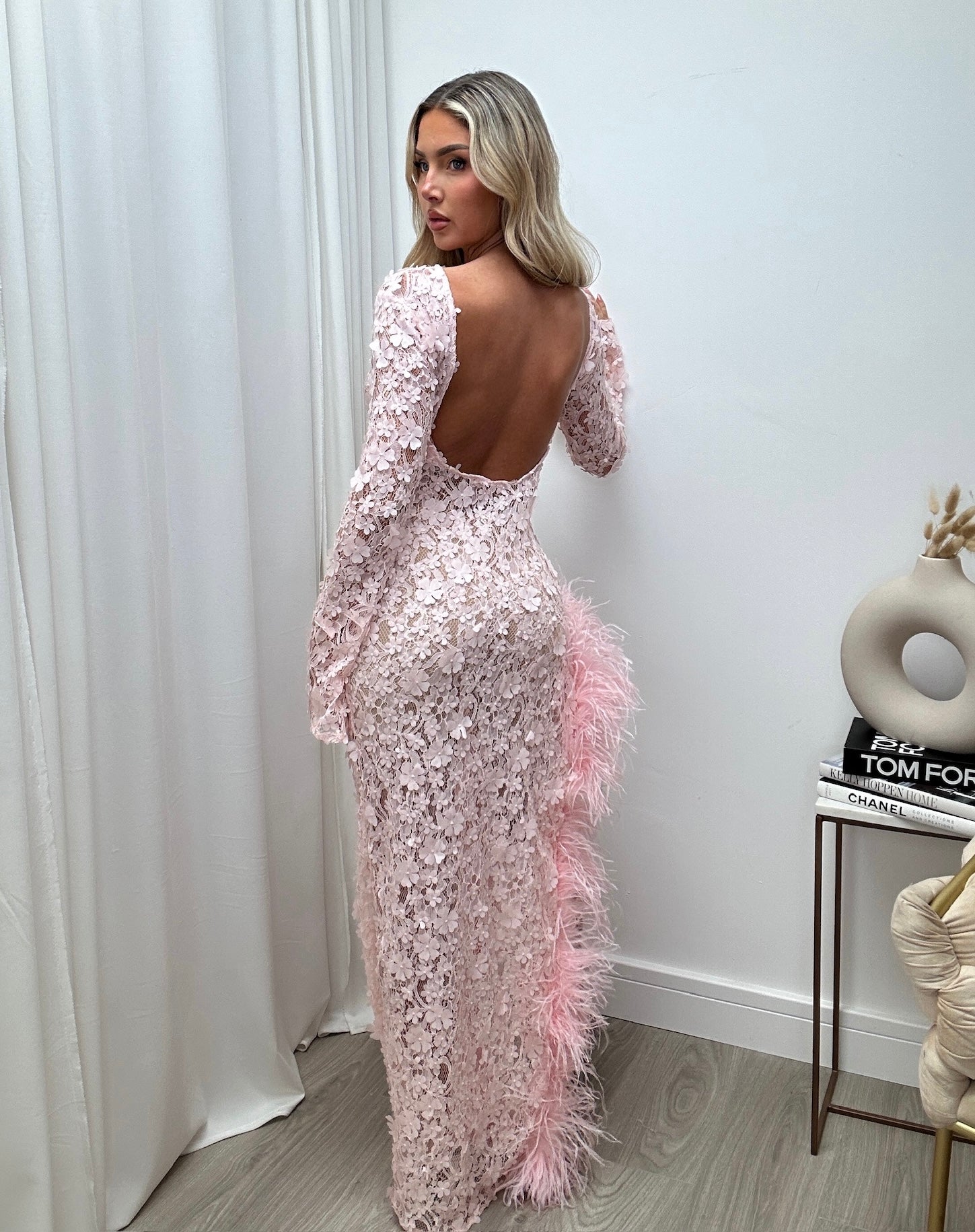 Claudia Ostrich Feather Dress Baby Pink