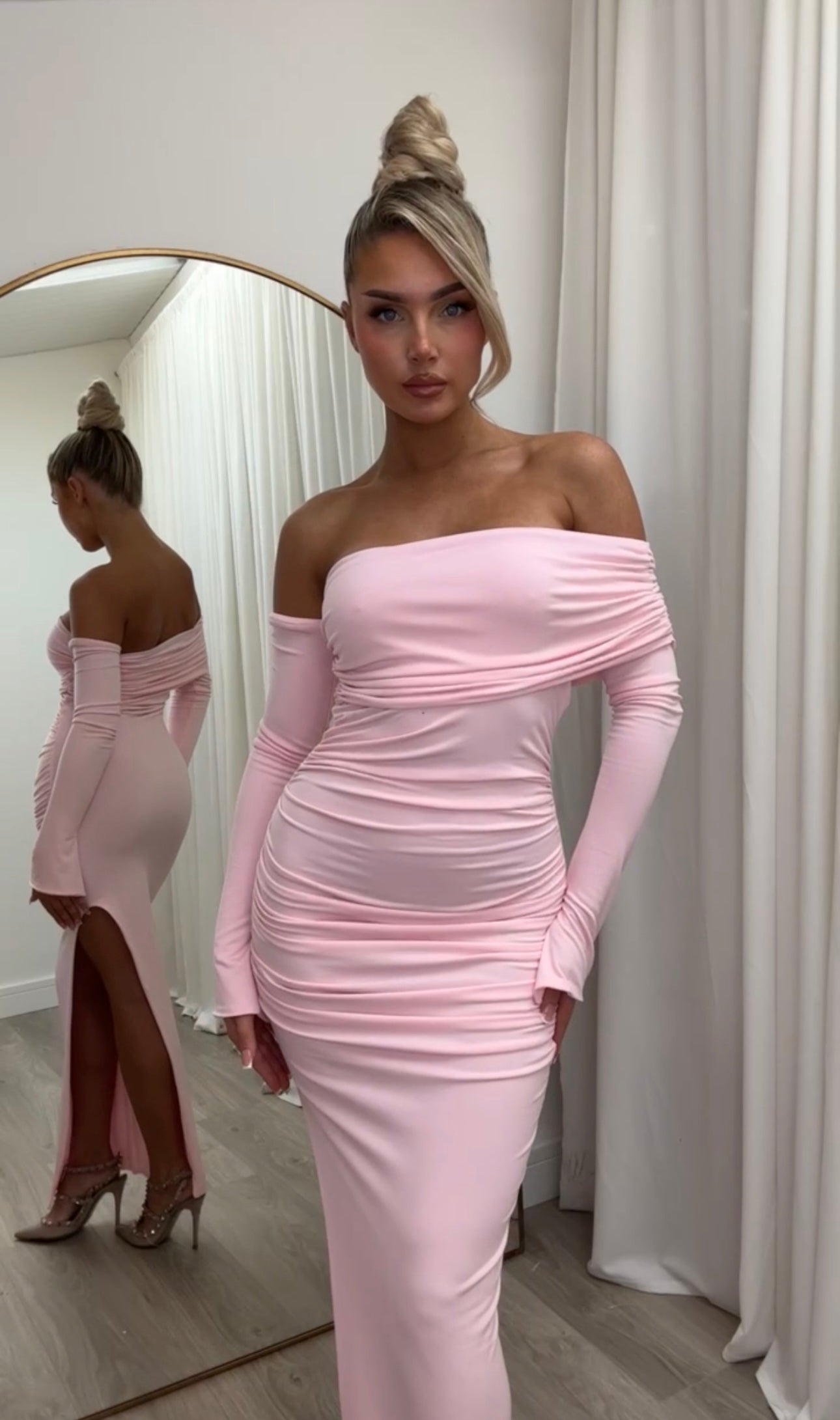 April Two Sleeve Midi Dress Baby Pink