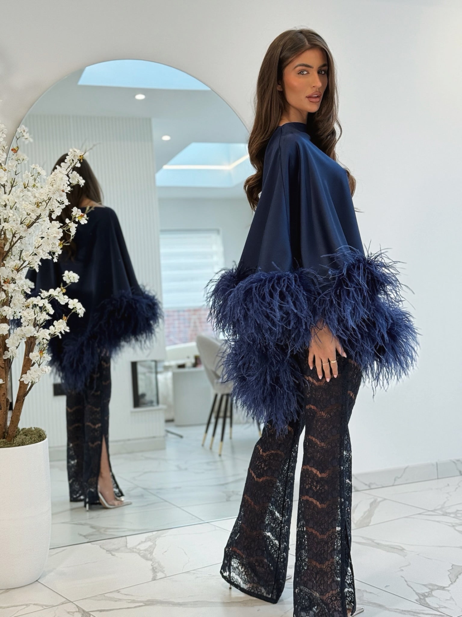 Amina Cape Trouser Set navy blue