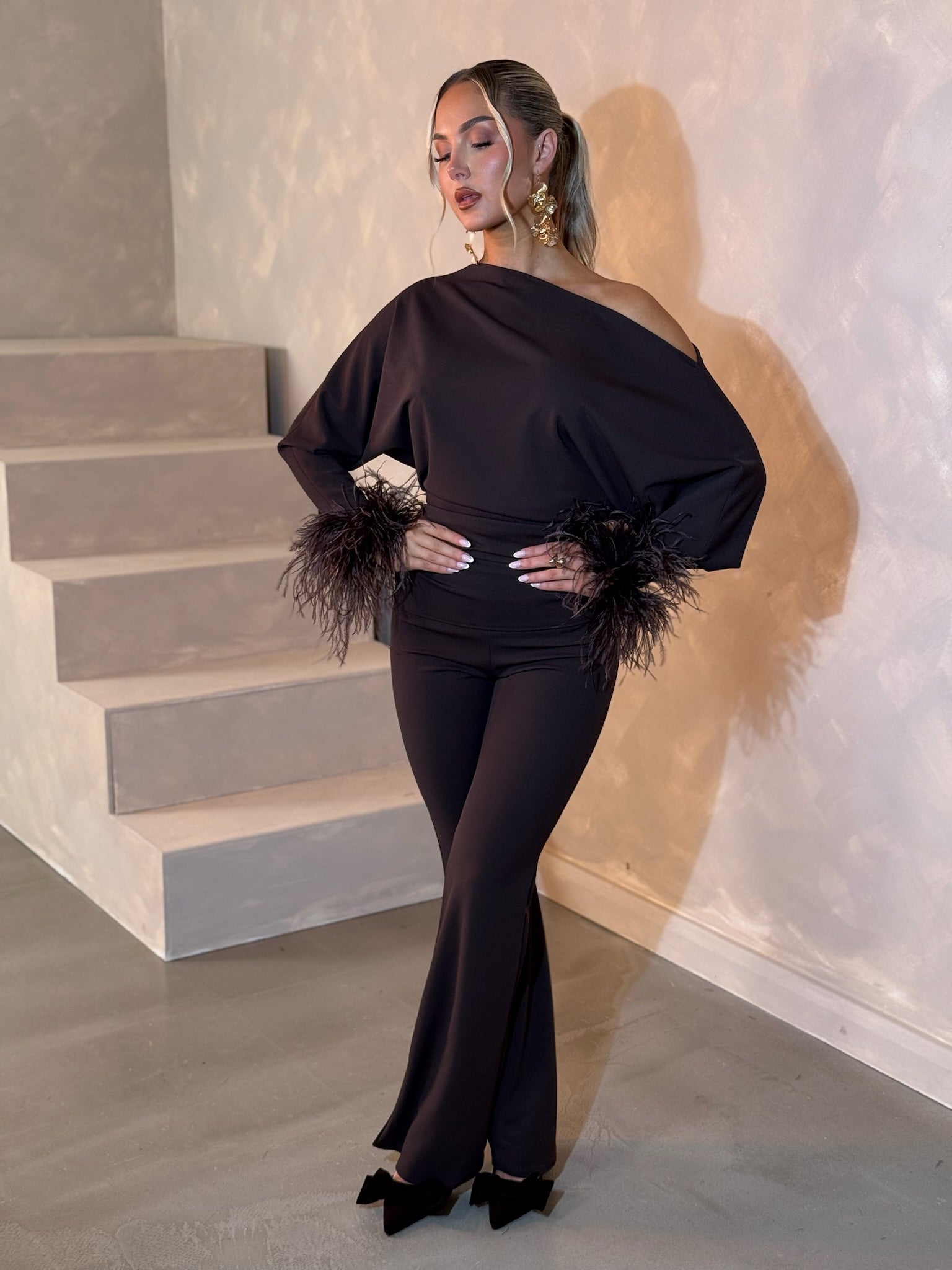 Arella Feather Jumpsuit Chocolate Rag Doll - Main Image