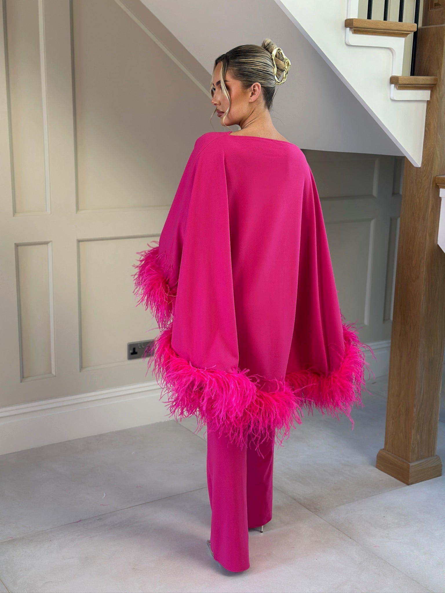 Kylie Cape Trouser Set Hot Pink