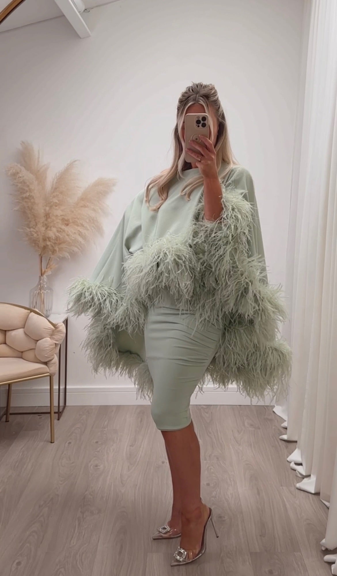 Kylie Cape Midi Skirt Set Matcha