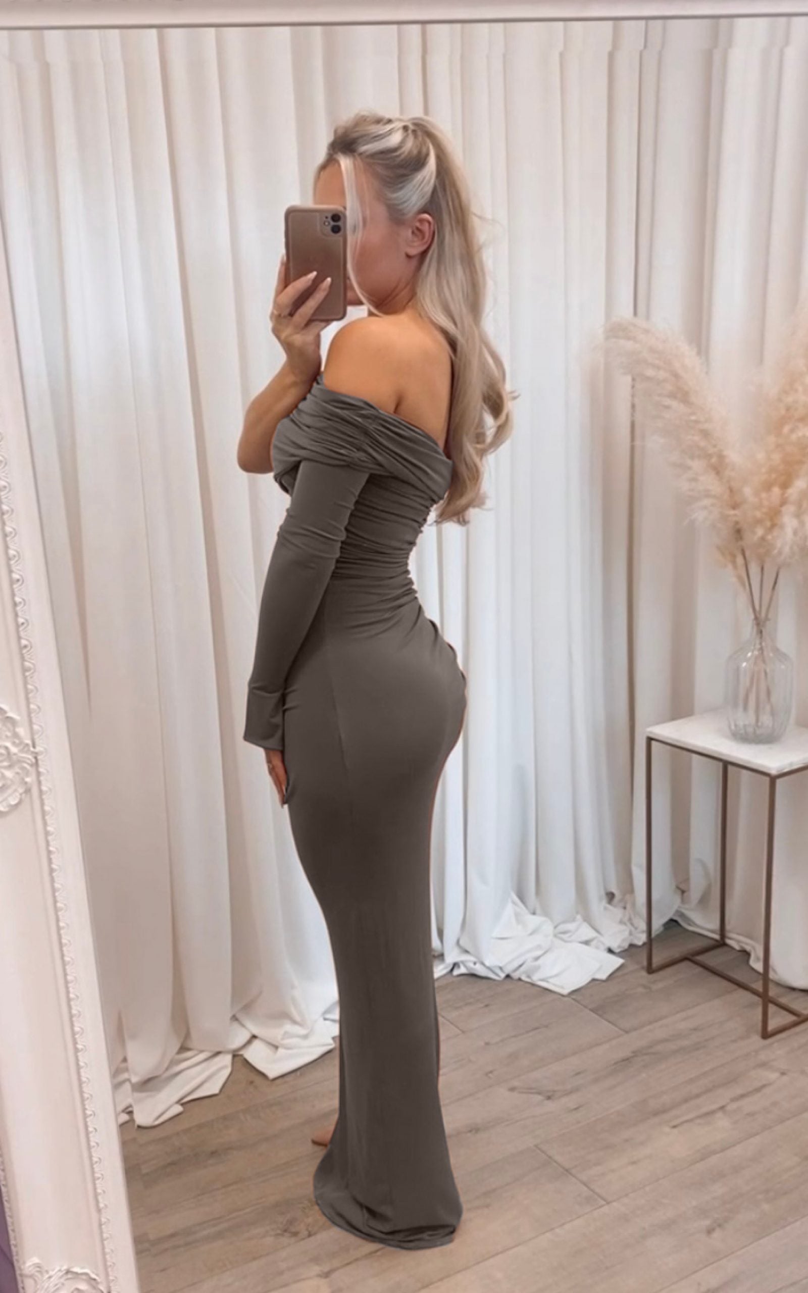 Olivia Asymmetric one sleeve Dress Grey