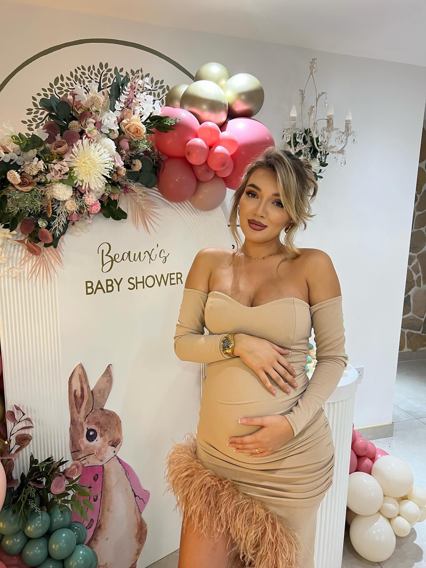 Amara long sleeve Maternity Dress Beige