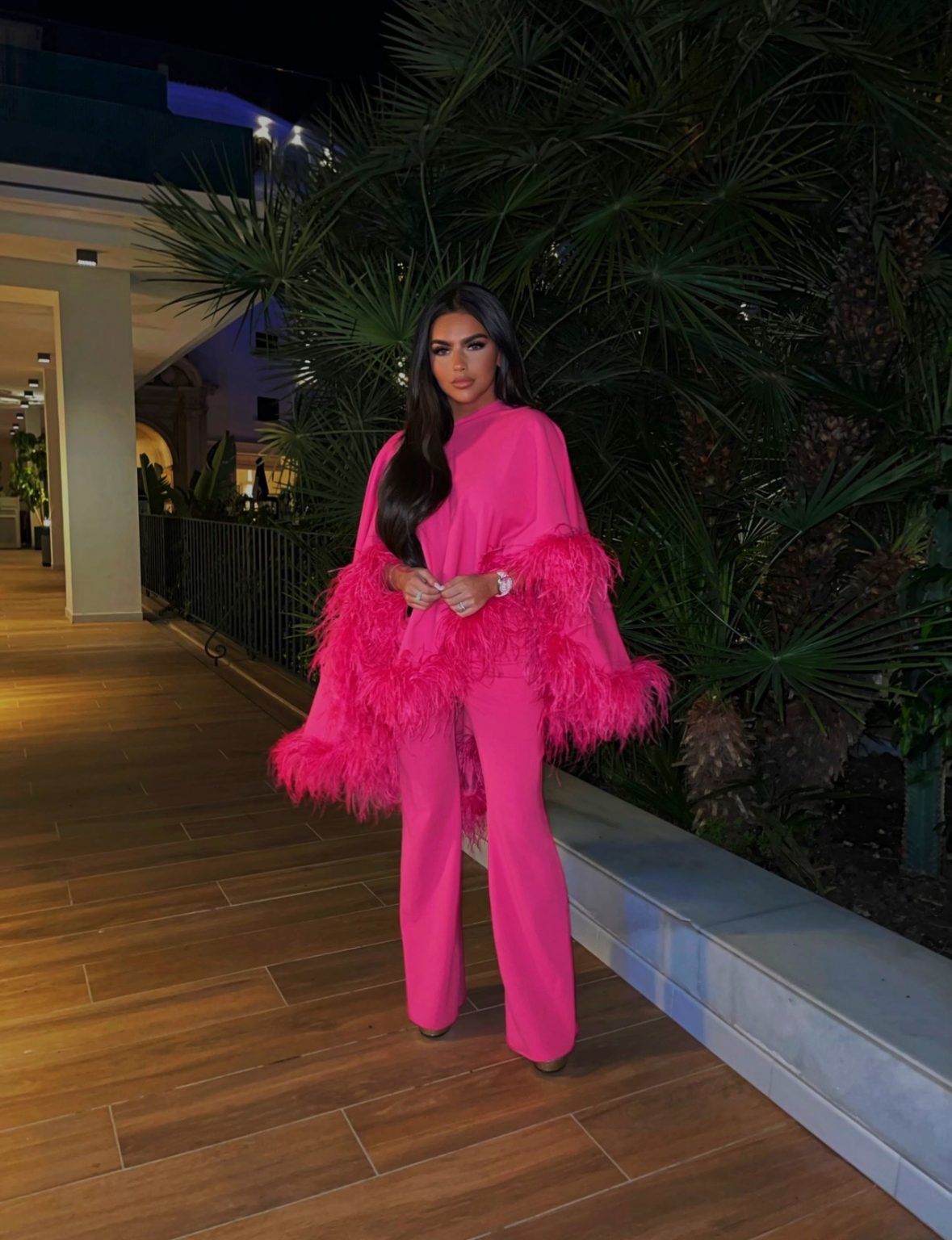 Kylie Cape Trouser Set Hot Pink