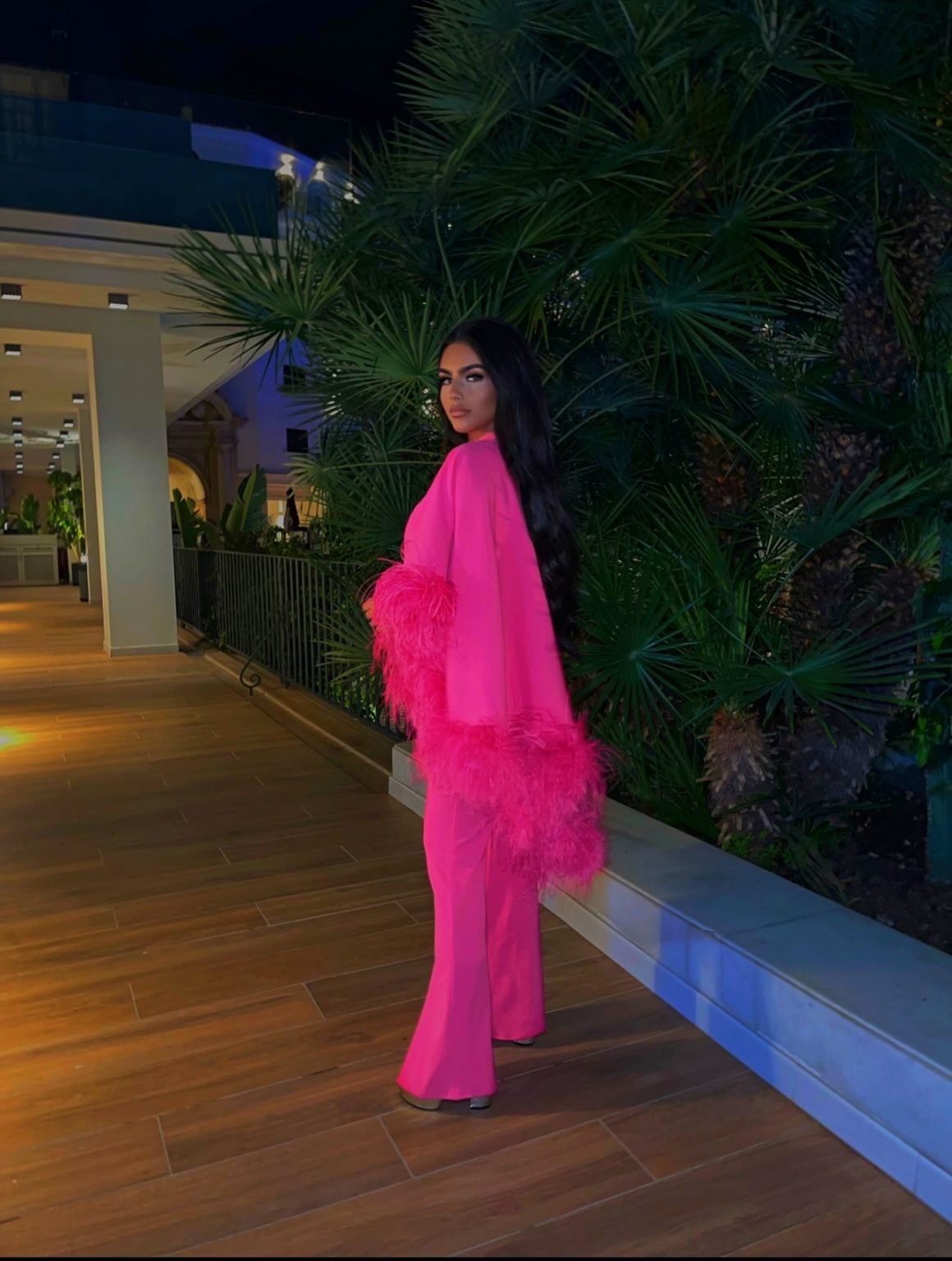 Kylie Cape Trouser Set Hot Pink