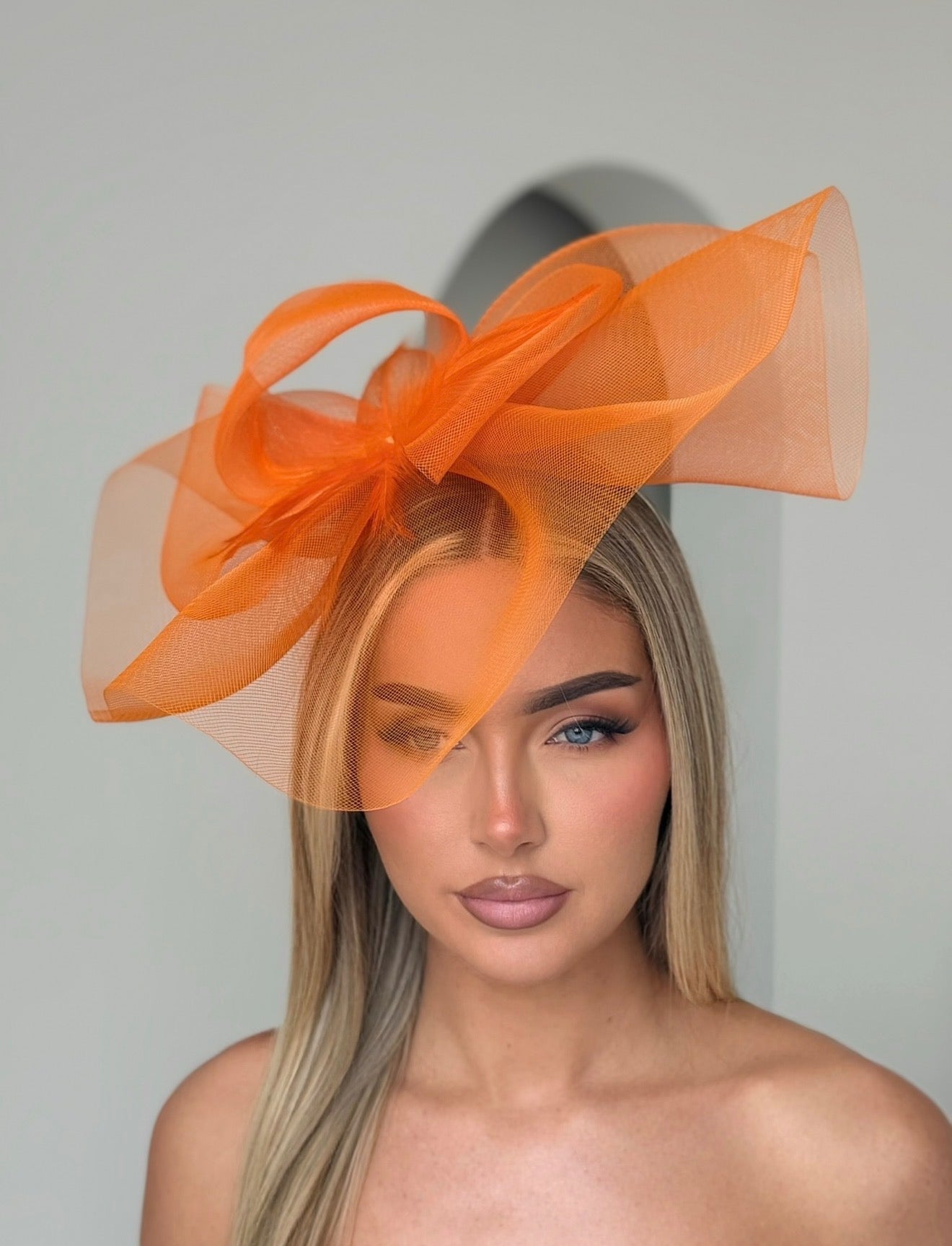Loop Feather Fascinator Headband Orange