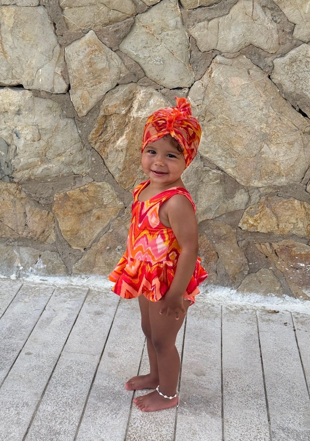 Mini Marrakesh Orange Taupe Ruffle Turban