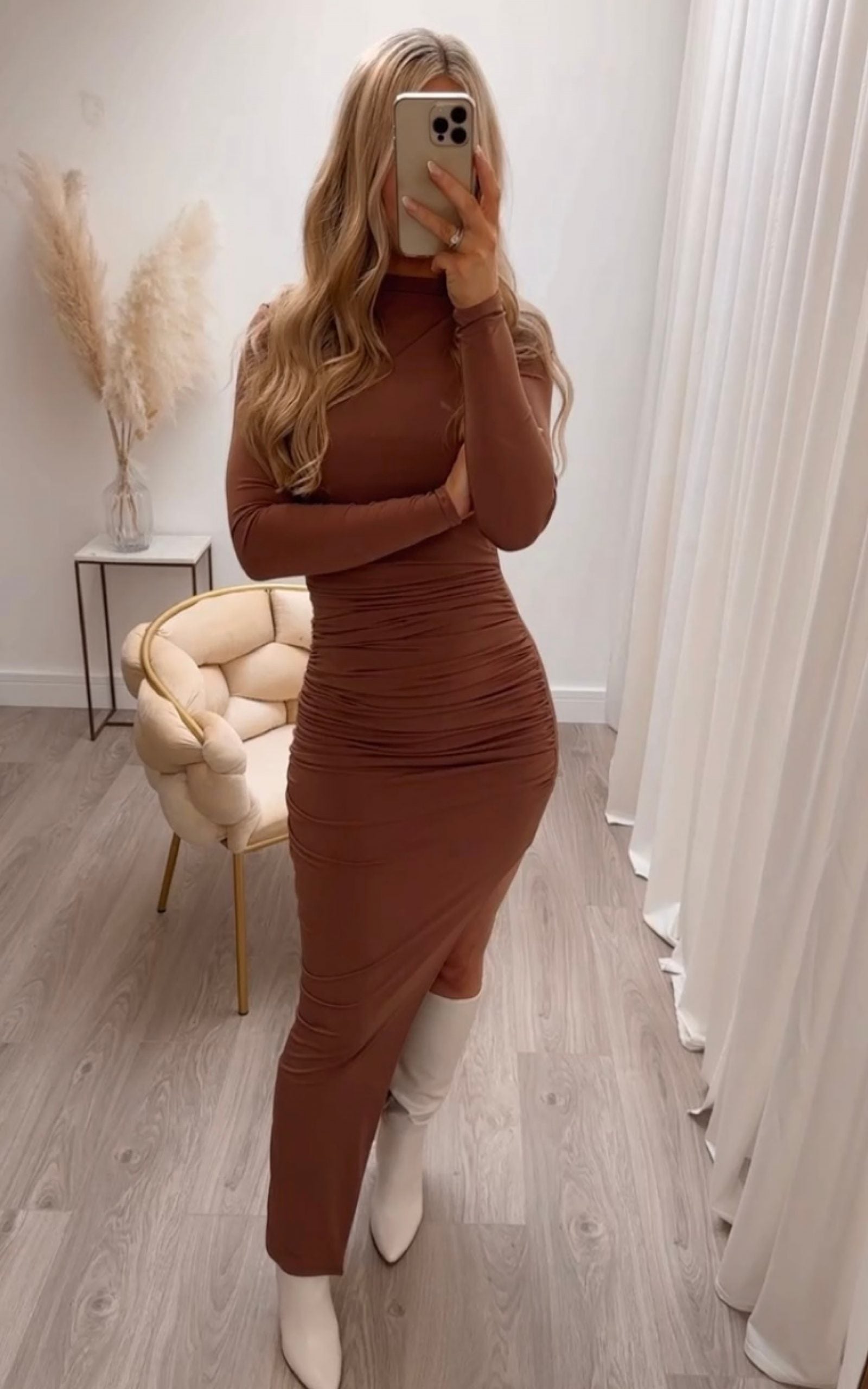 Kourtney Midi Dress Almond Brown Kourtney Midi Dress Almond Brown