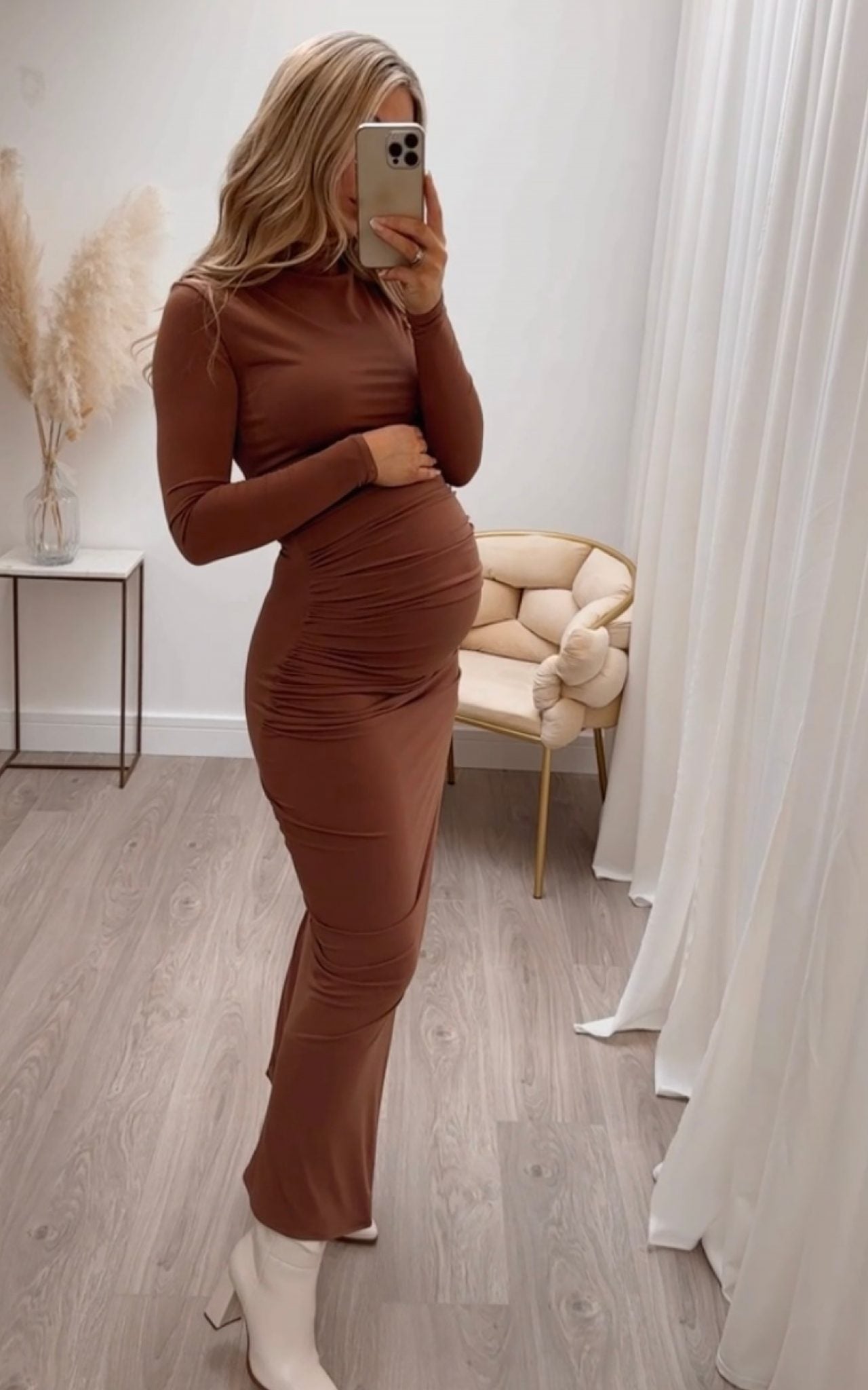 Kourtney Maternity Midi Dress Almond Brown Kourtney Maternity Midi Dress Almond Brown