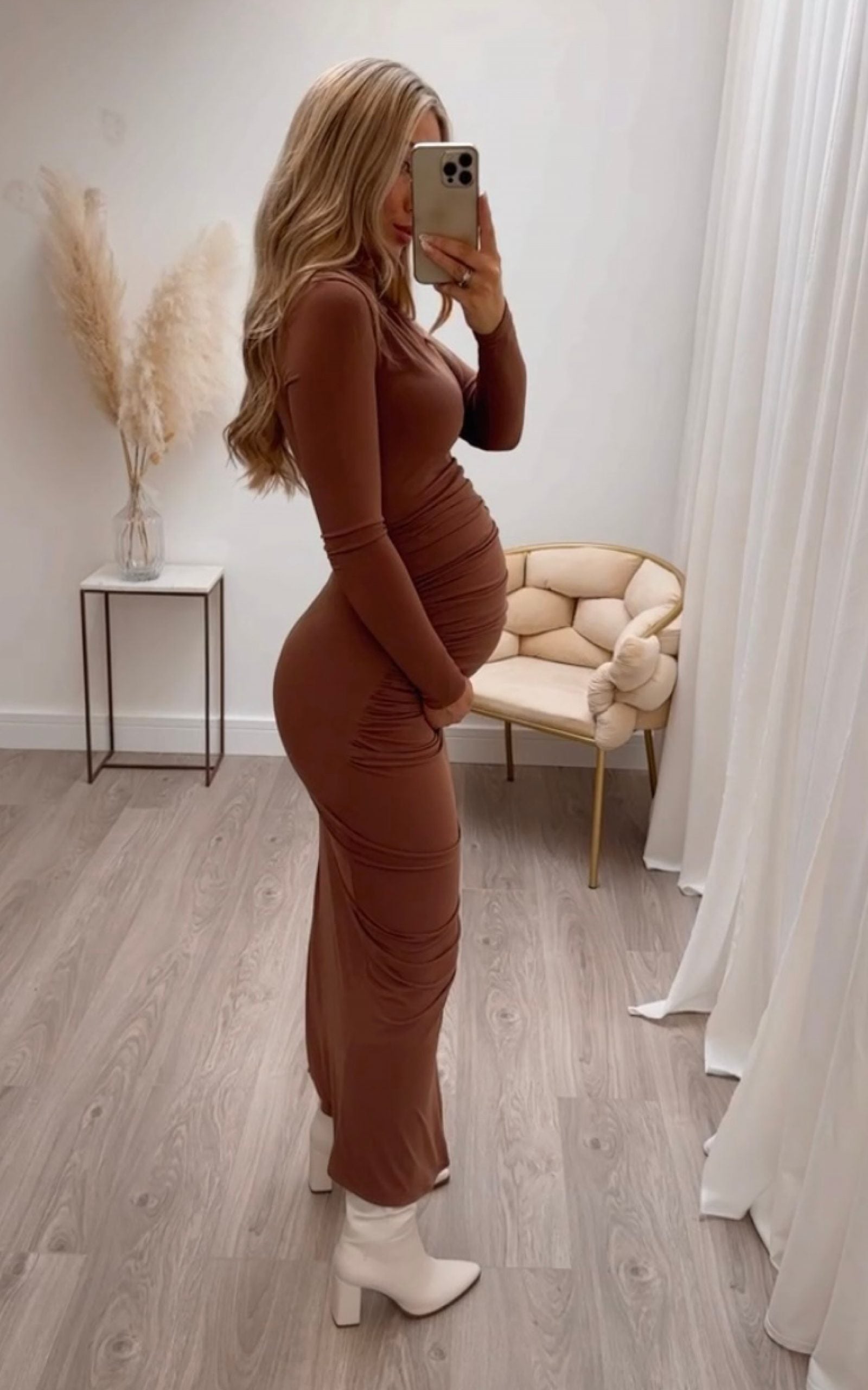 Kourtney Maternity Midi Dress Almond Brown