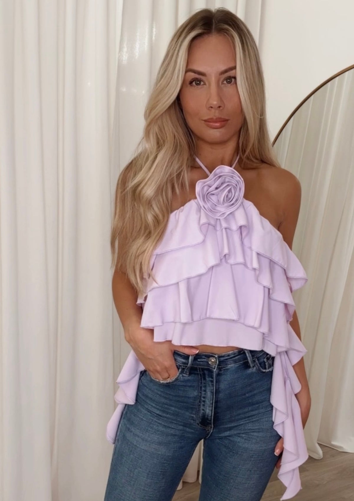 Flower Ruffle Top Lilac