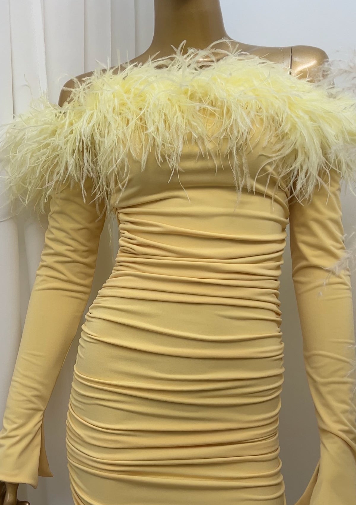 Carrie Ostrich Mini Dress Yellow