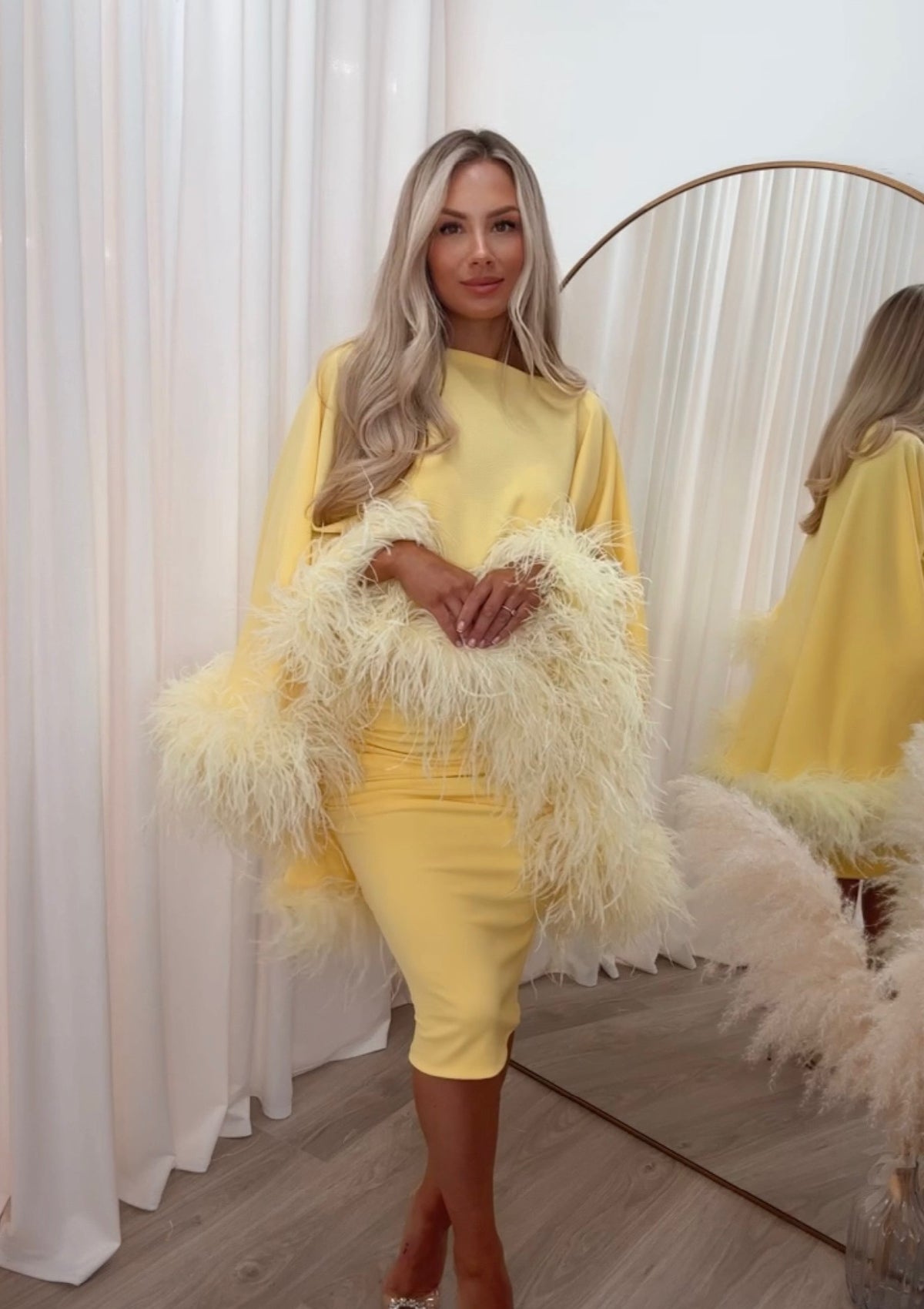 Kylie Cape Midi Skirt Set Yellow