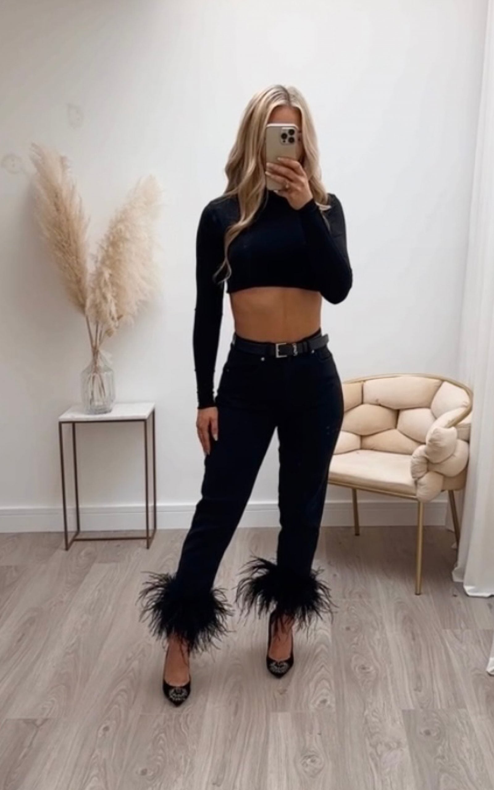 Feya Ostrich Jeans Black