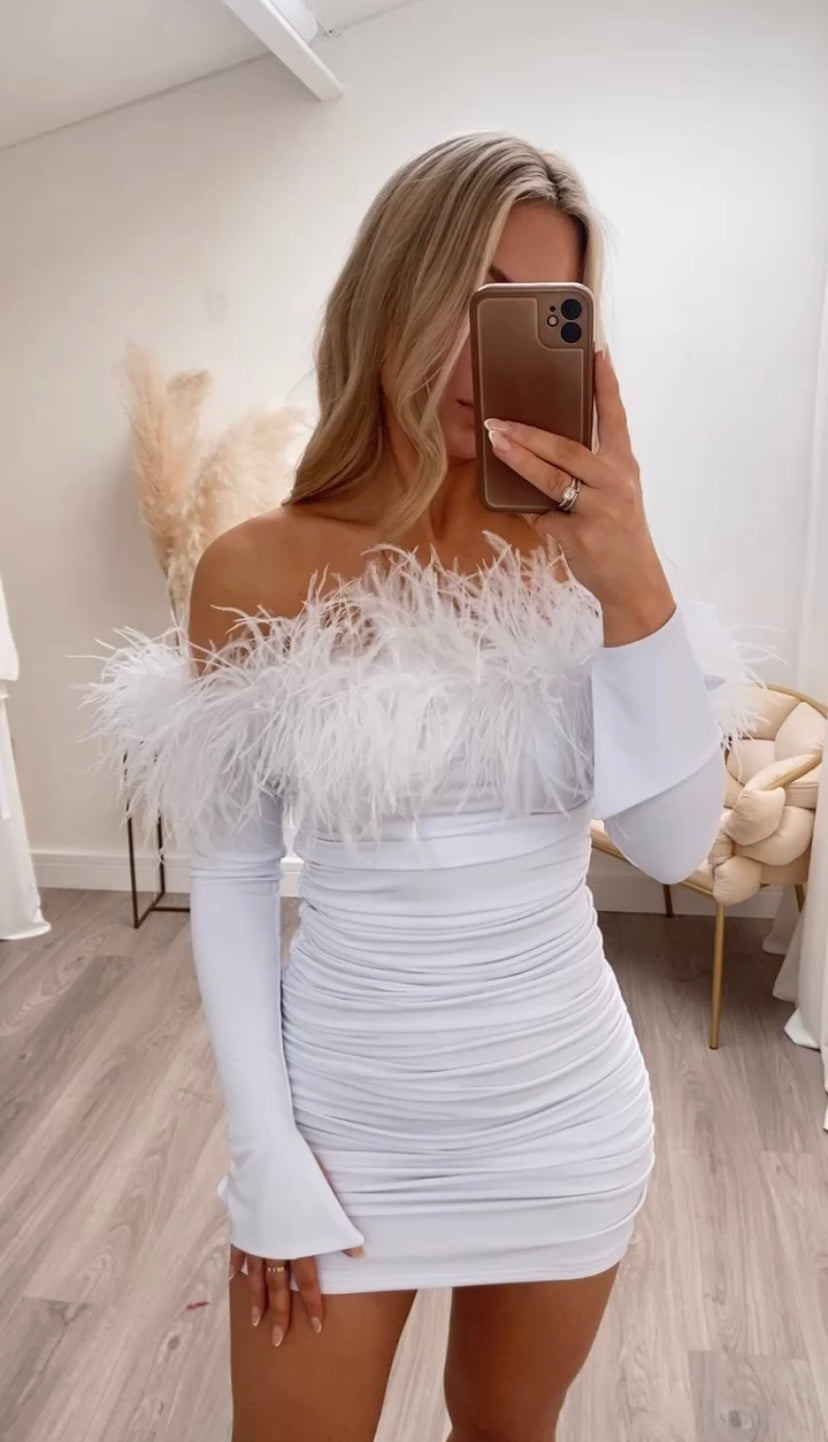 Carrie Ostrich Mini Dress White