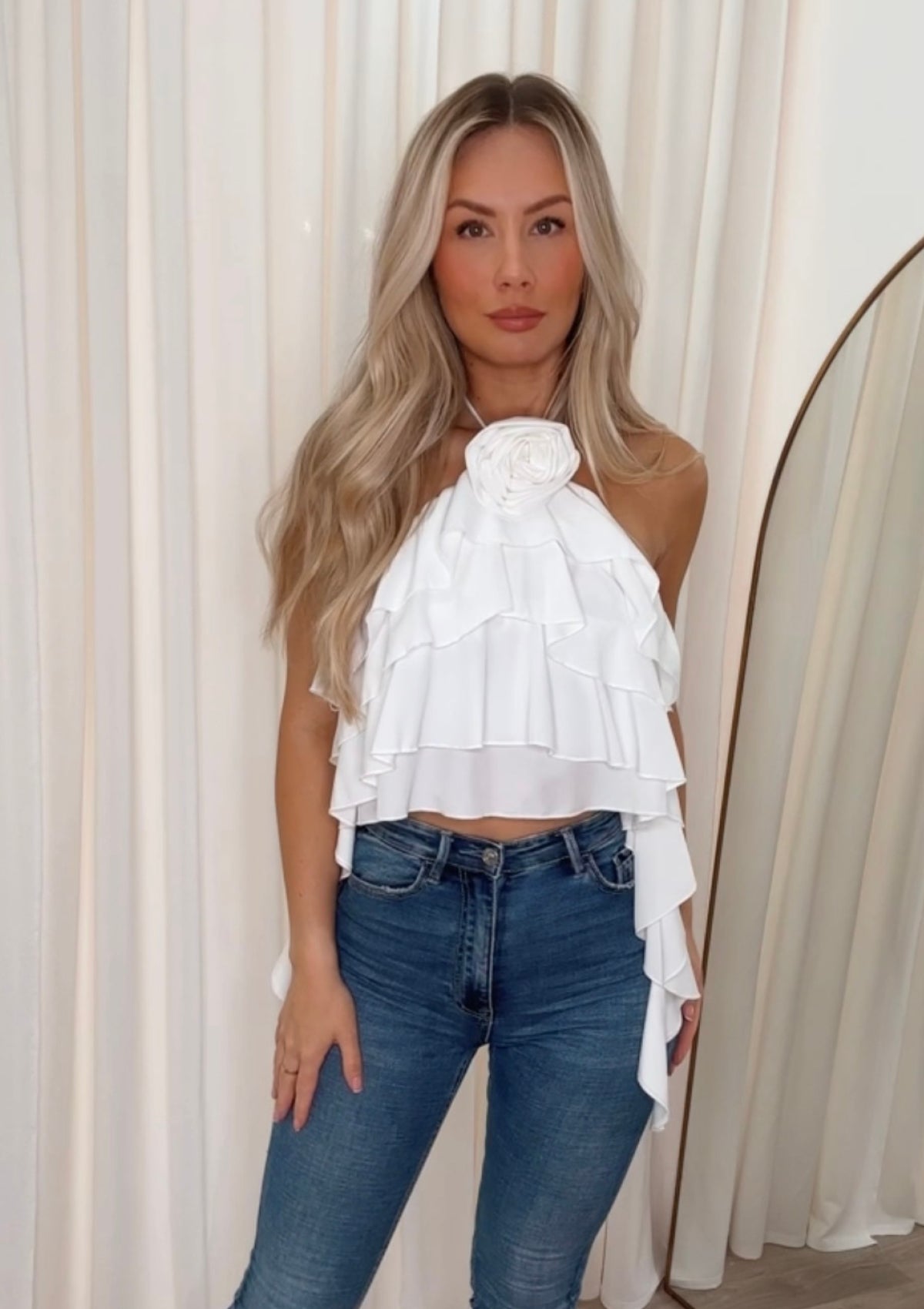 Flower Ruffle Top White