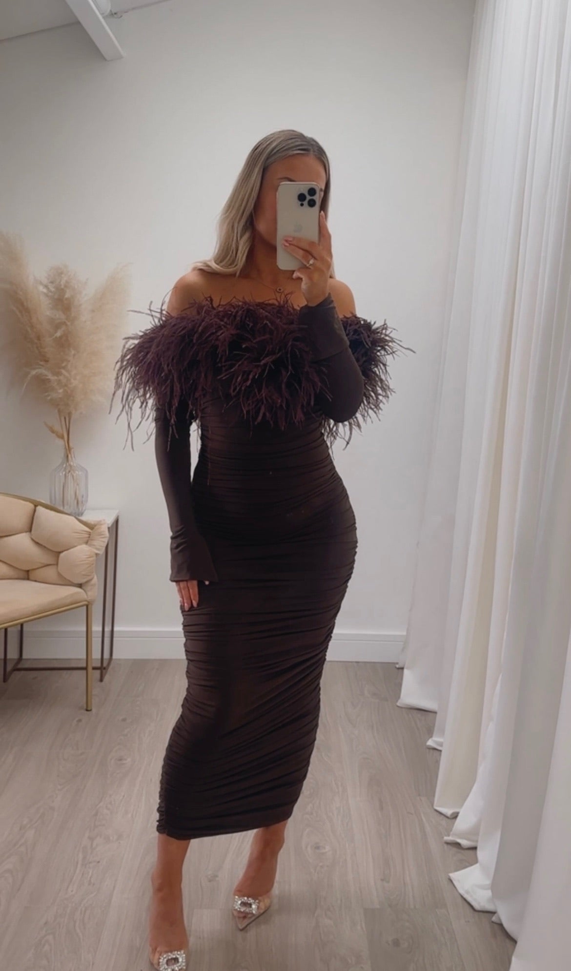 Carrie Ostrich Maxi Chocolate