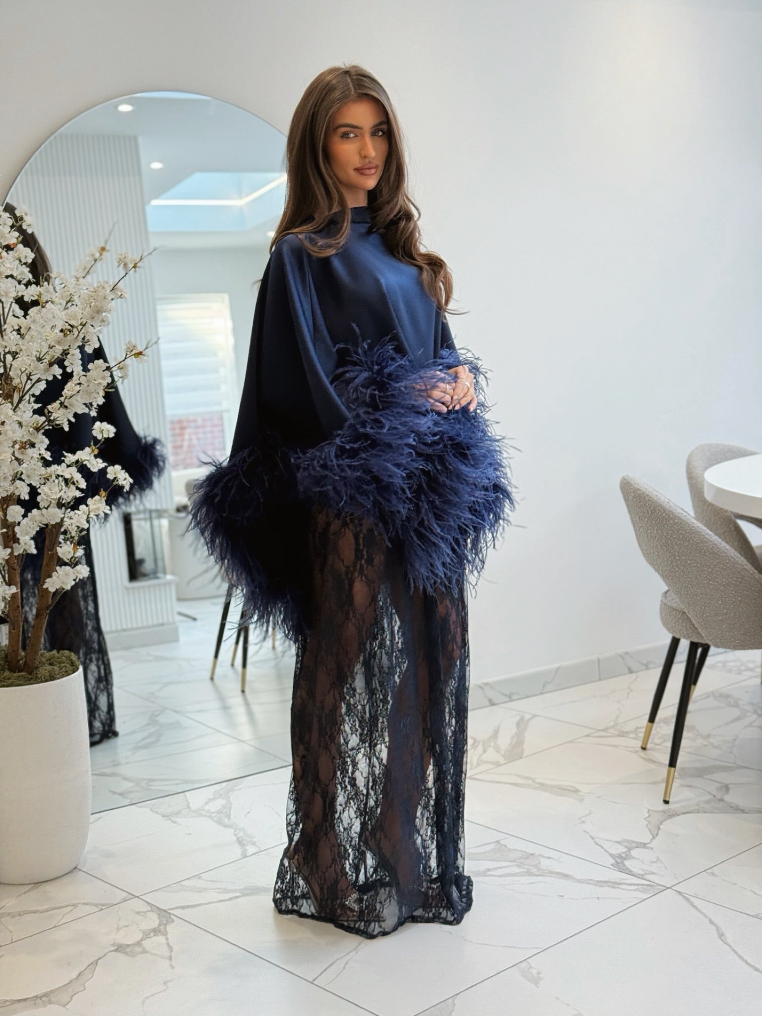 Amina Maternity Cape Skirt Set Navy Blue