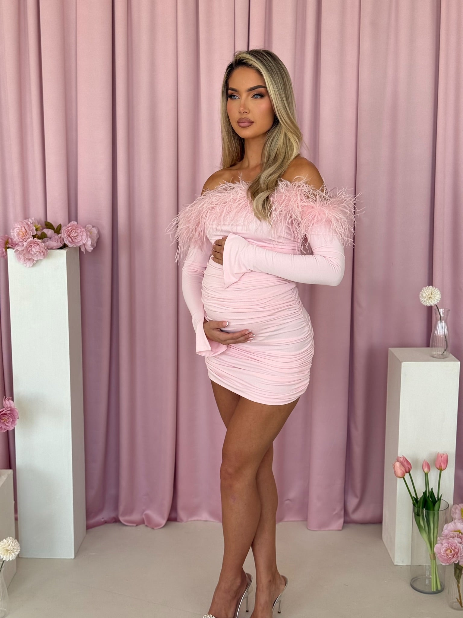 Carrie Ostrich Maternity Mini Baby Pink