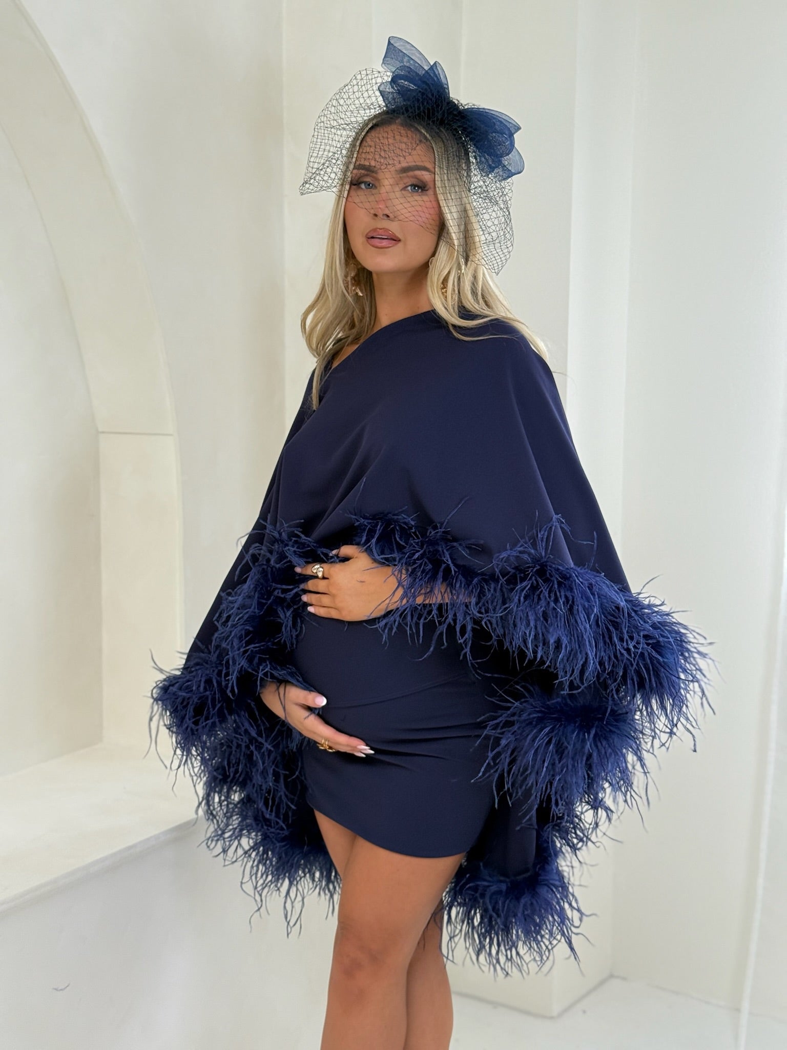 Kylie Cape Mini Skirt Maternity Set Navy Blue