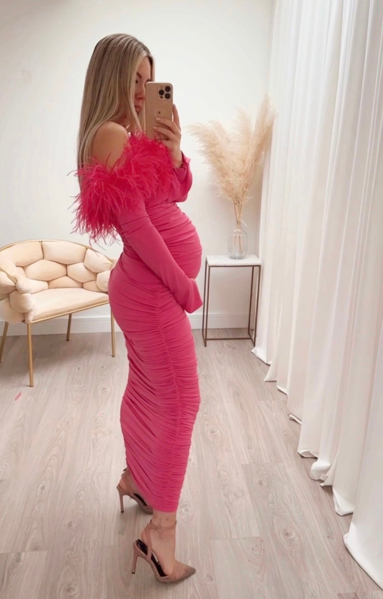 Carrie Ostrich Maternity Maxi Hot Pink