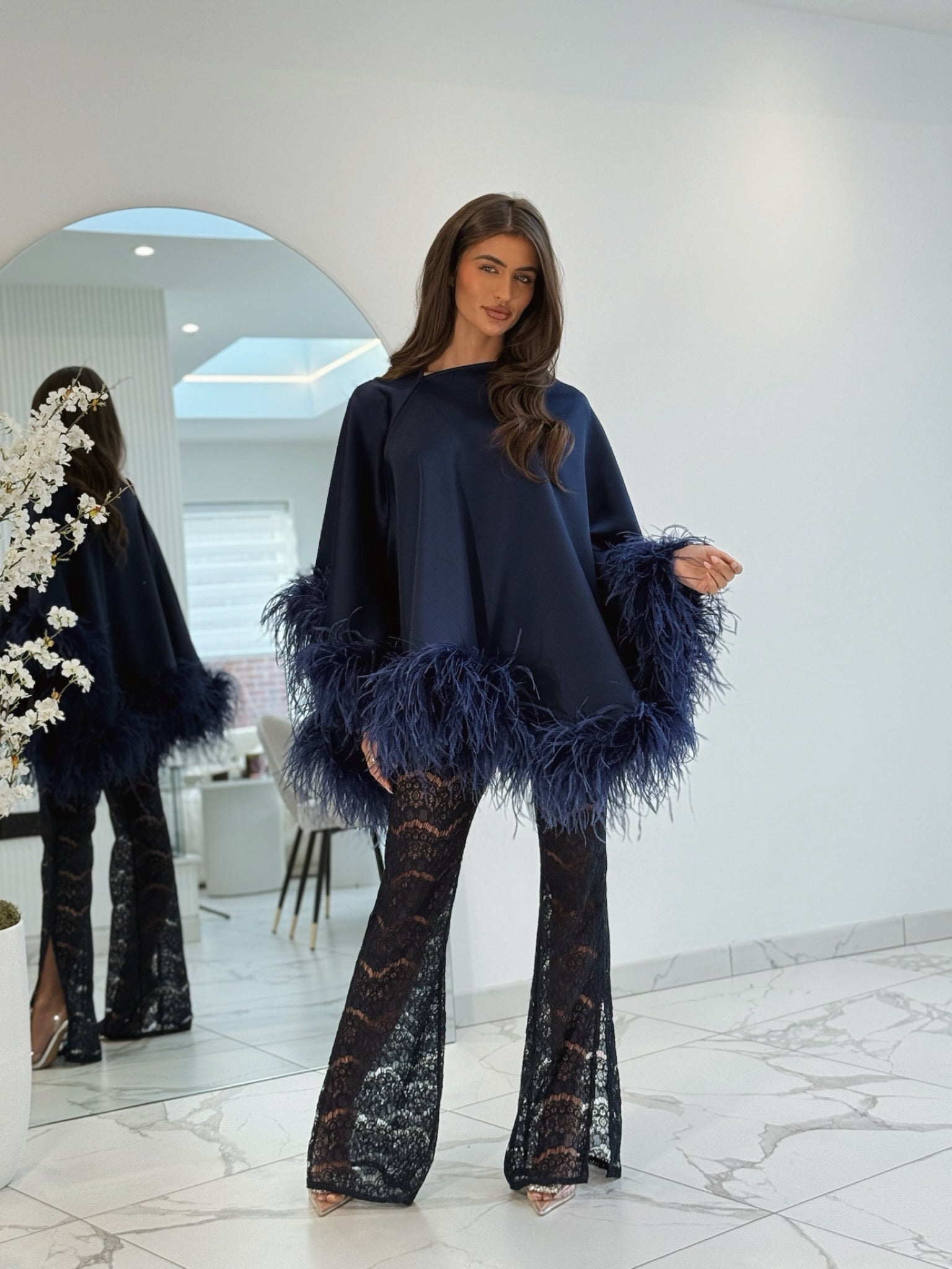 Amina Cape Trouser Set navy blue