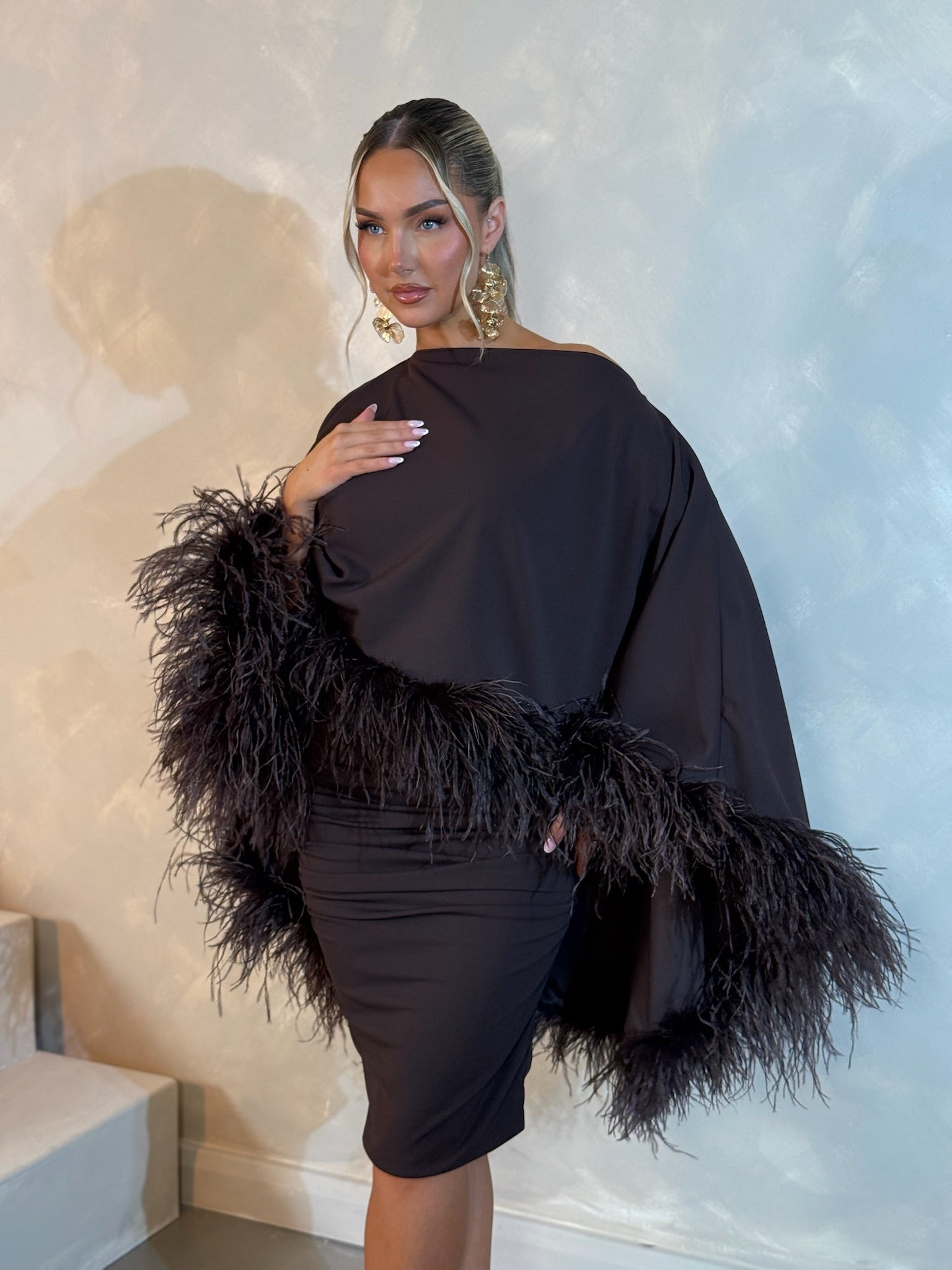 Kylie Cape Midi Skirt Set chocolate brown
