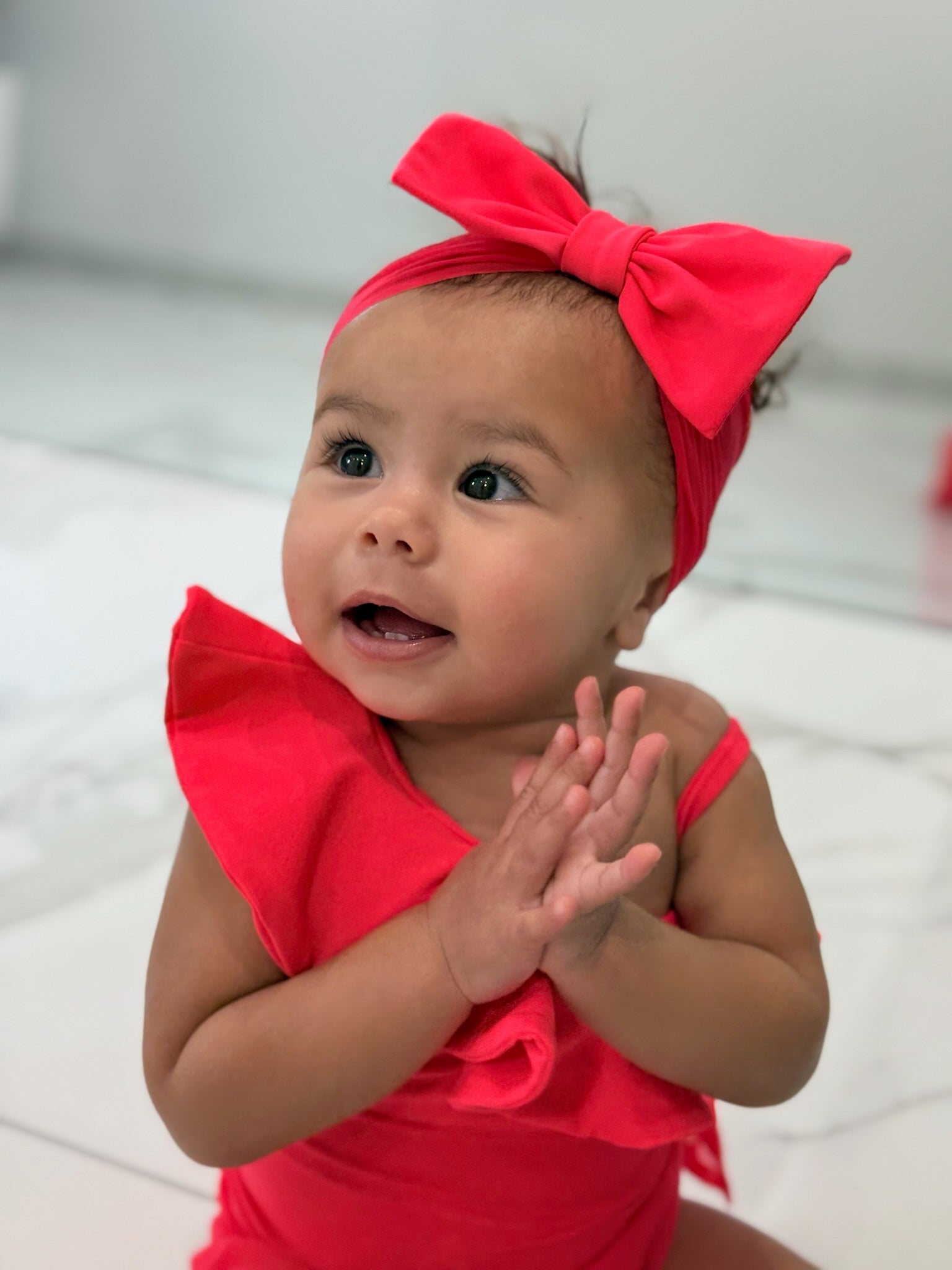 Mini Neon Red Bow Headband