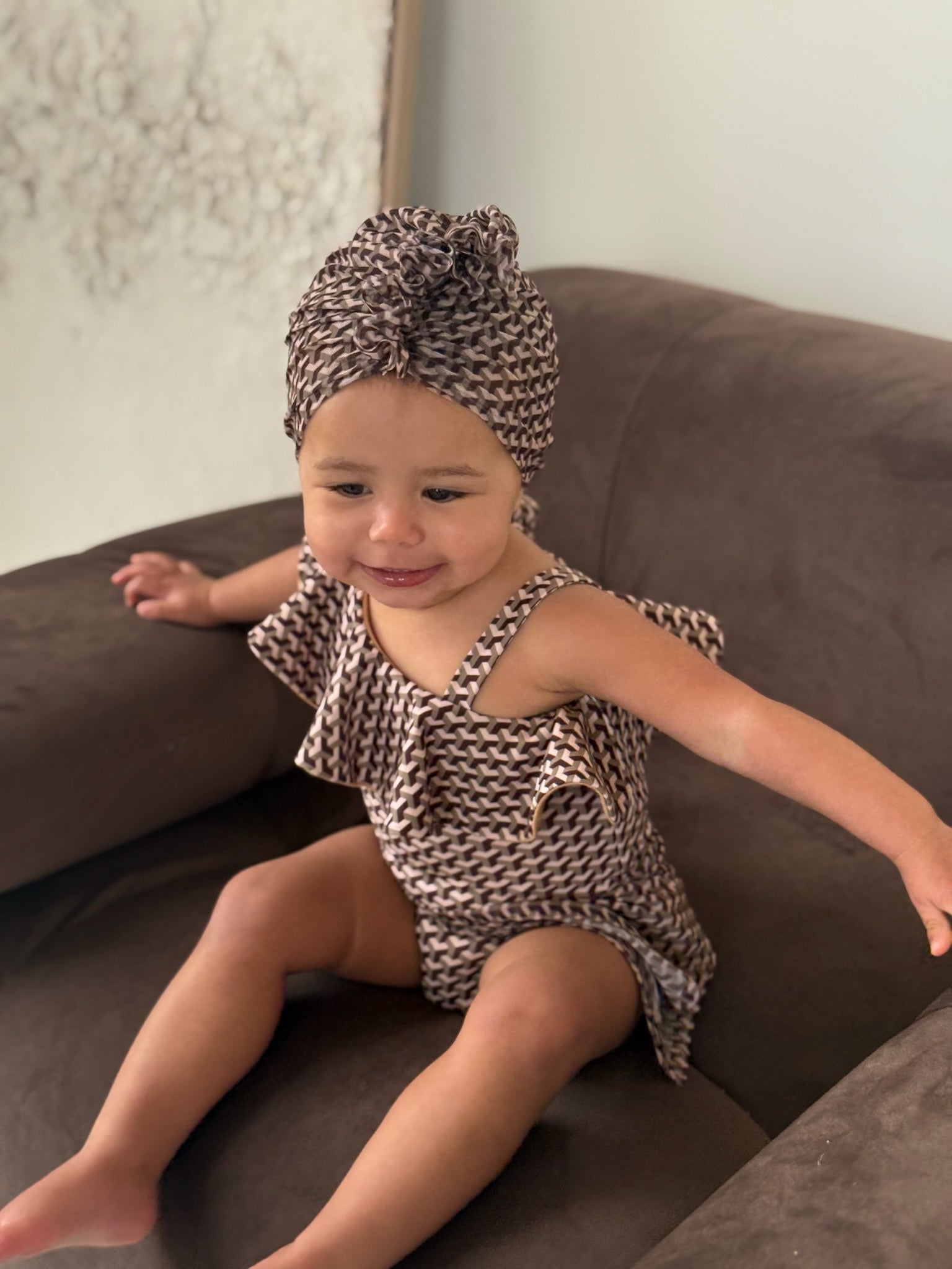 Mini Miami Taupe Ruffle Turban