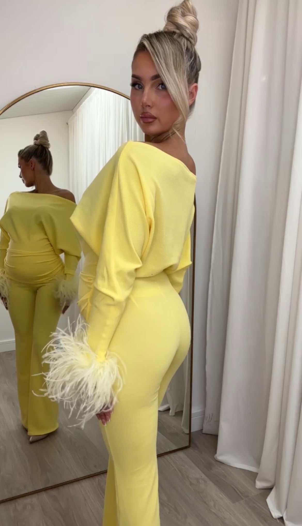 Arella Maternity Feather Jumpsuit Yellow