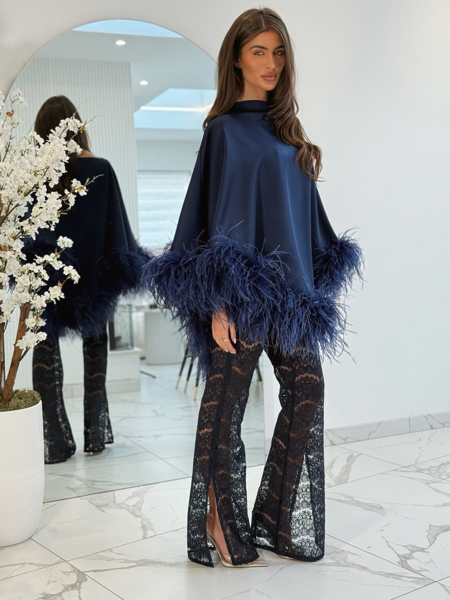 Amina Cape Trouser Set navy blue