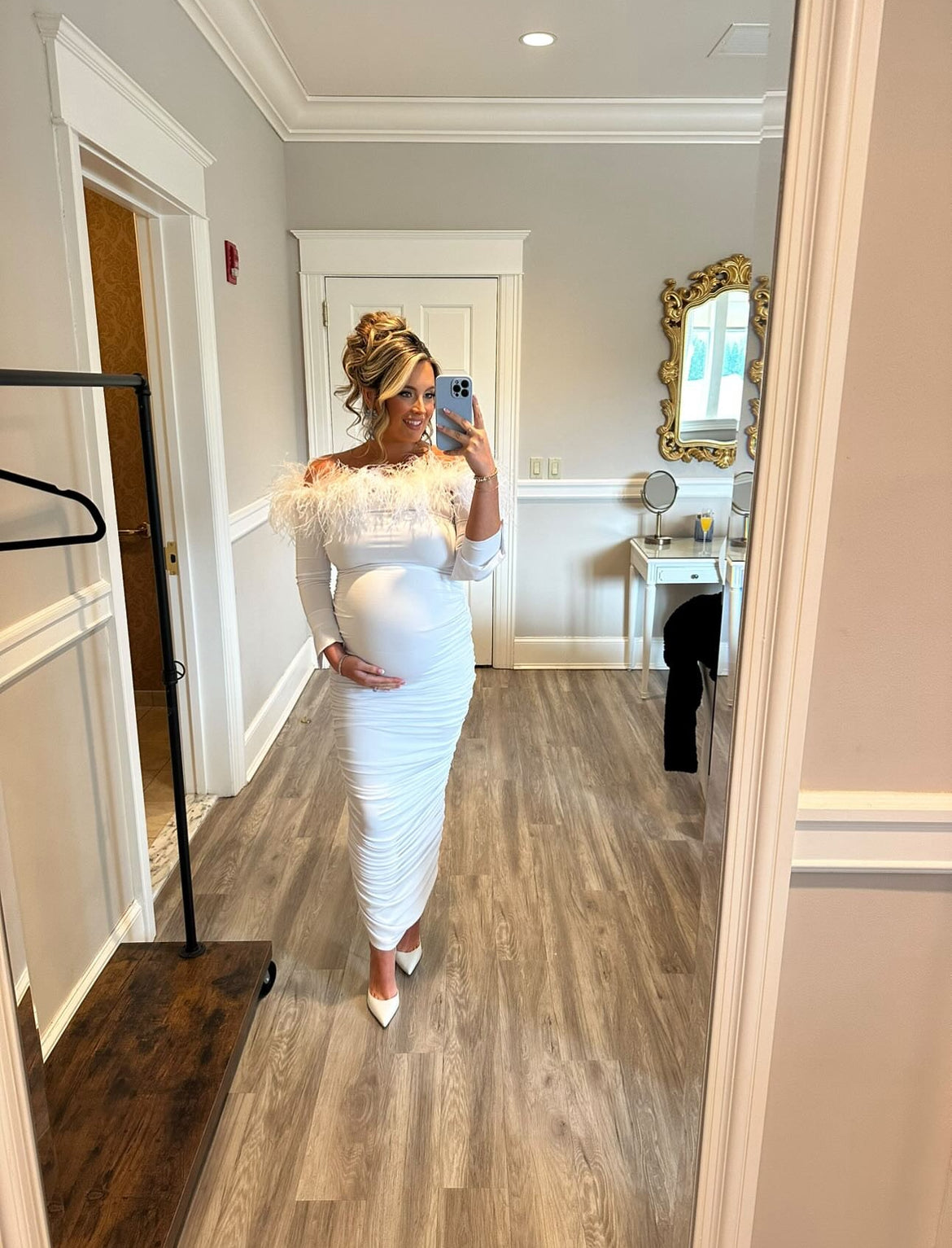 Carrie Ostrich Maternity Maxi White