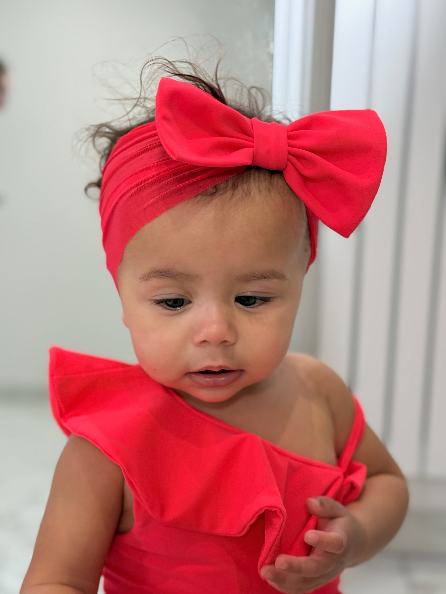 Mini Neon Red Bow Headband