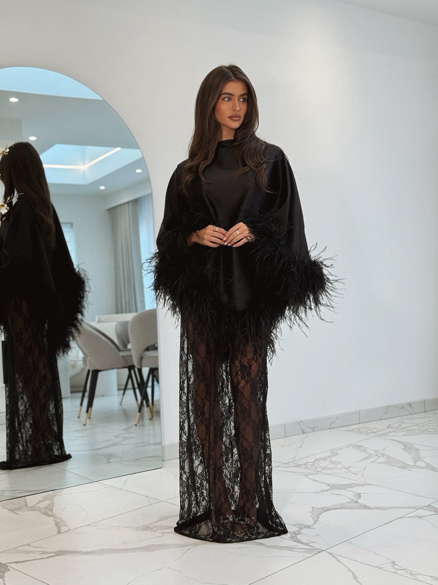 Amina Cape Skirt Set Black