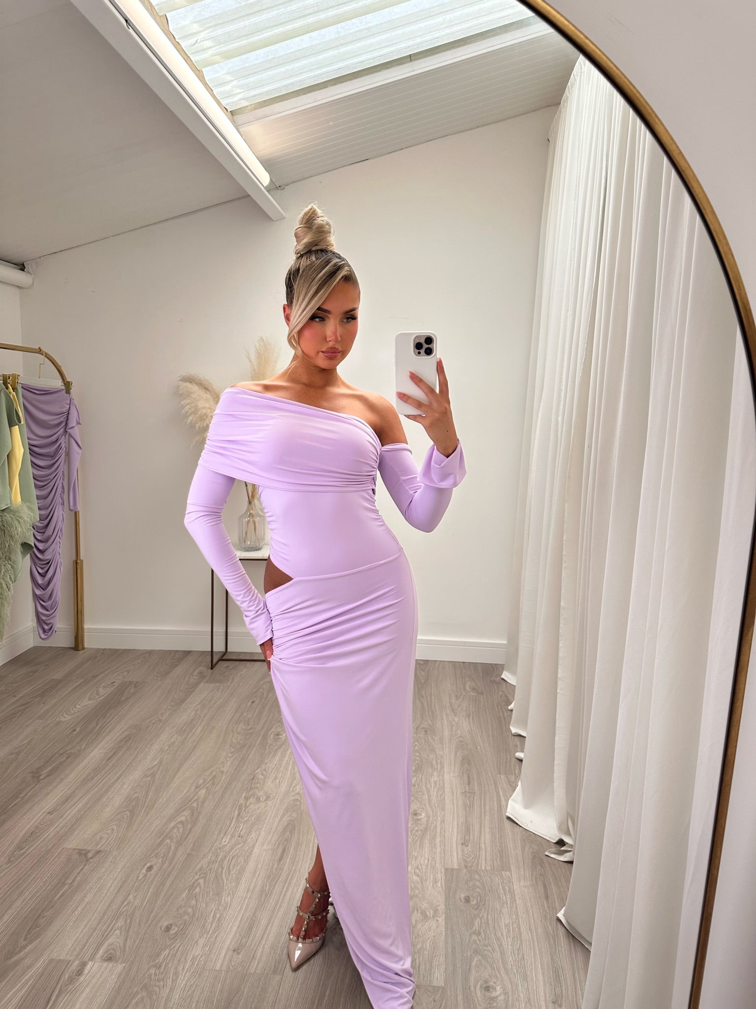 Olivia Asymmetric two sleeve Dress Lilac